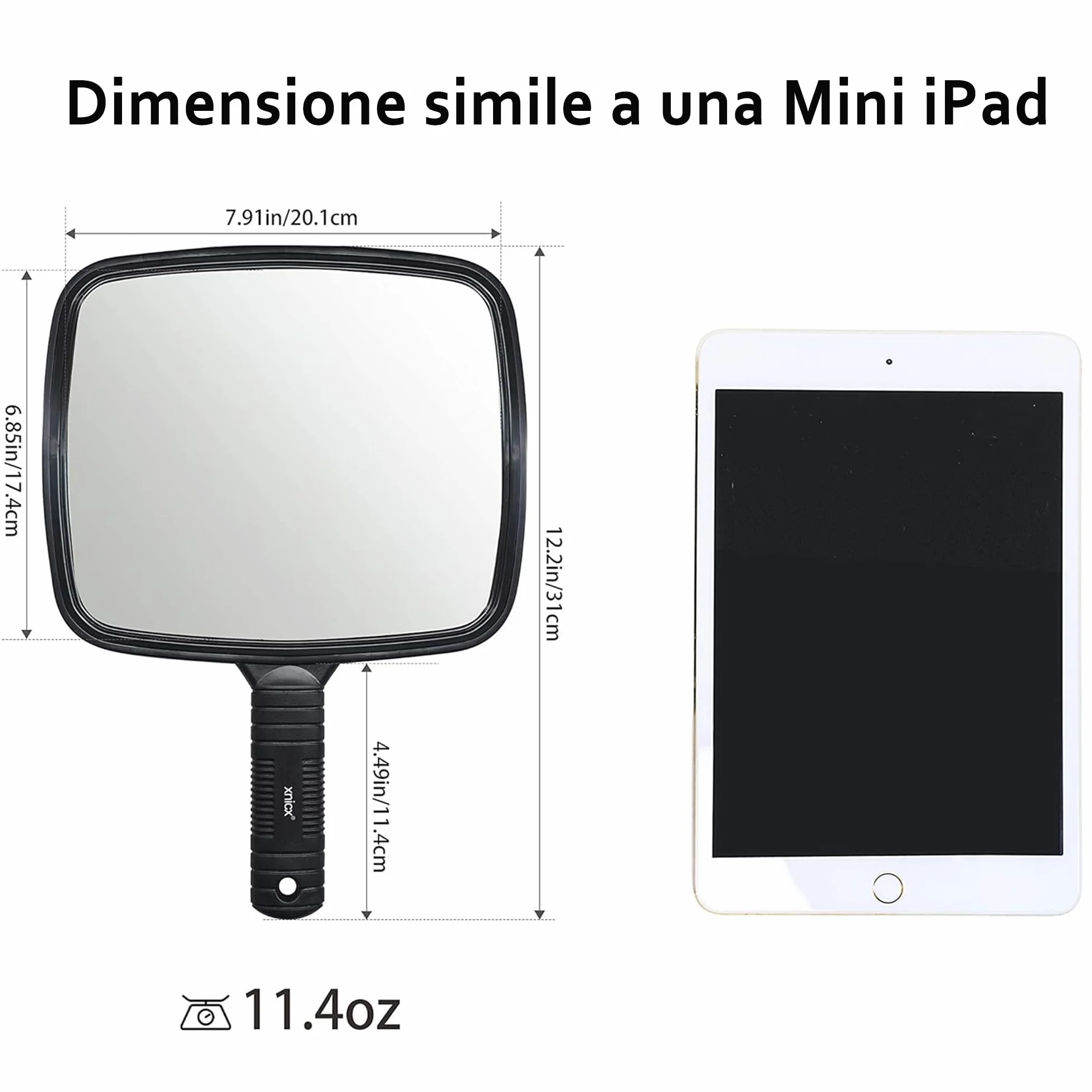 Professionale Specchio a Mano con Manico per Parrucchiere, Barbiere, Trucco e Viaggio