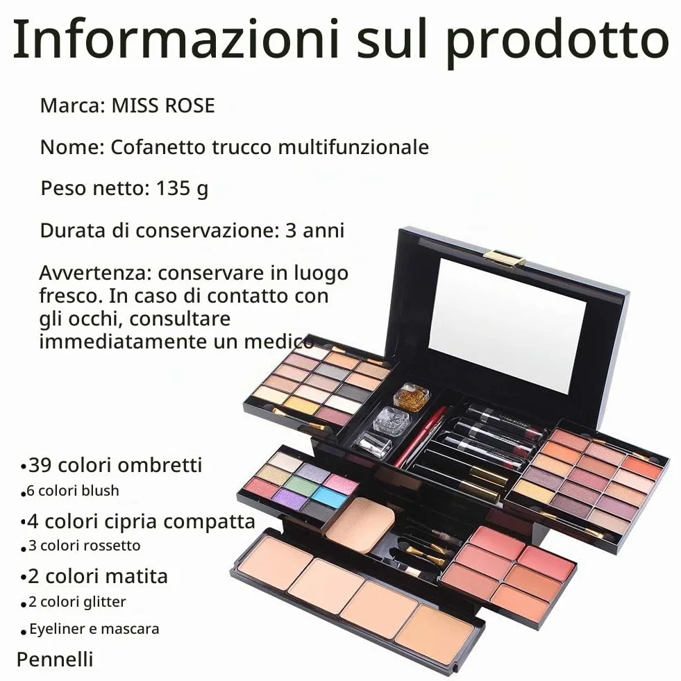 Make up set regalo, Kit trucchi make up completo, Valigetta trucchi, Set trucchi donna per ragazze adolescenti dai 13 ai 15 anni, Cosmetics Tavolozza Trucco(39 pezzi)