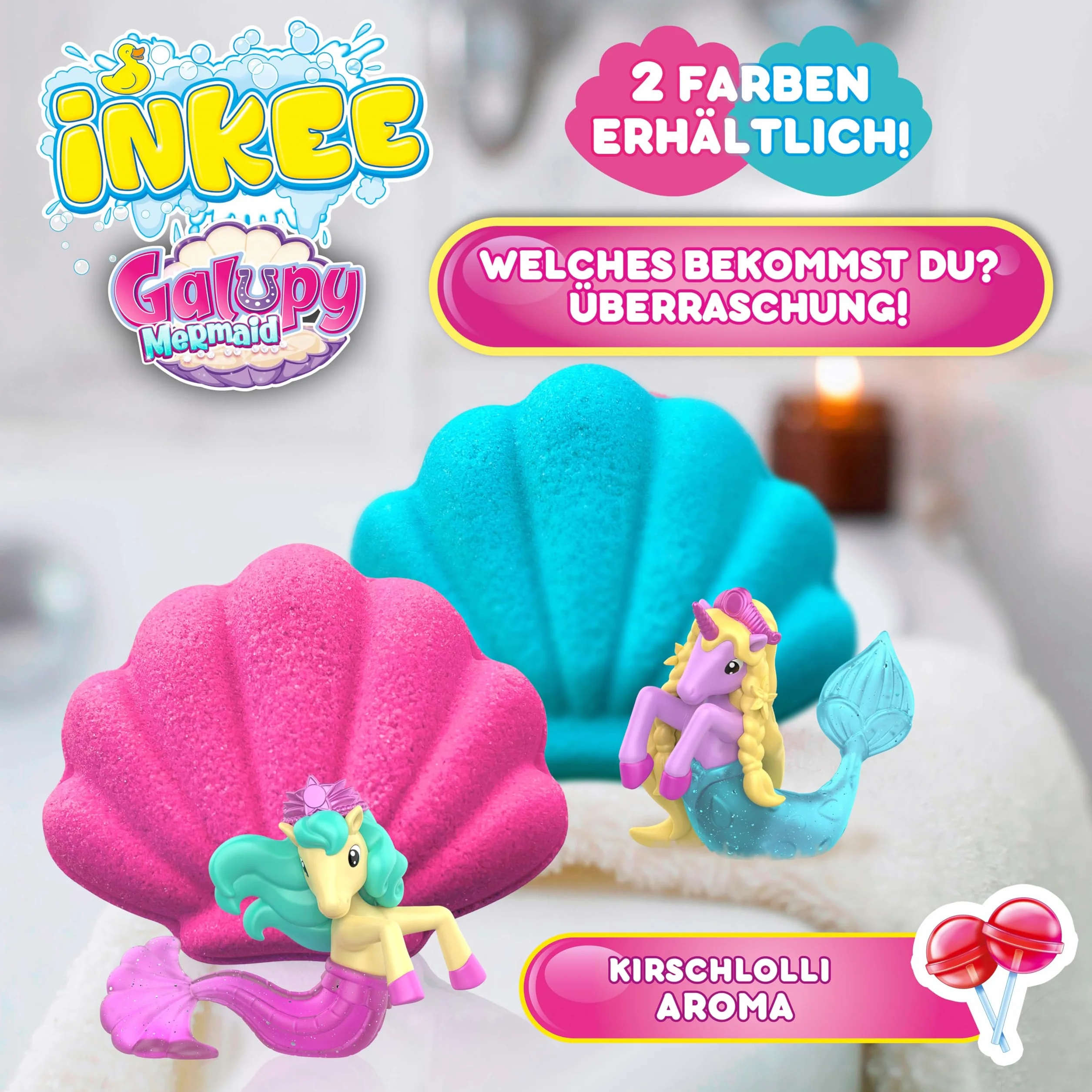 INKEE GALUPY MERMAID – Bomba da Bagno Bambini a Forma di Conchiglia con Sorpresa Sirena – Bath Bomb Effervescente per Vasca con Schiuma e Profumo Dolce