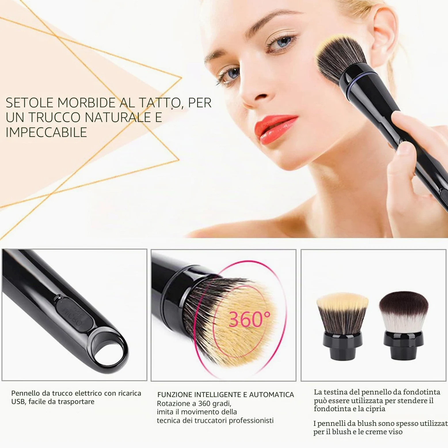 Pennello Elettrico per Trucco Pennello per Trucco Rotante Automatico con Testine per Fondotinta e Fard per Trucco a Base di Crema Liquida in Polvere per Tutti i Tipi di Pelle