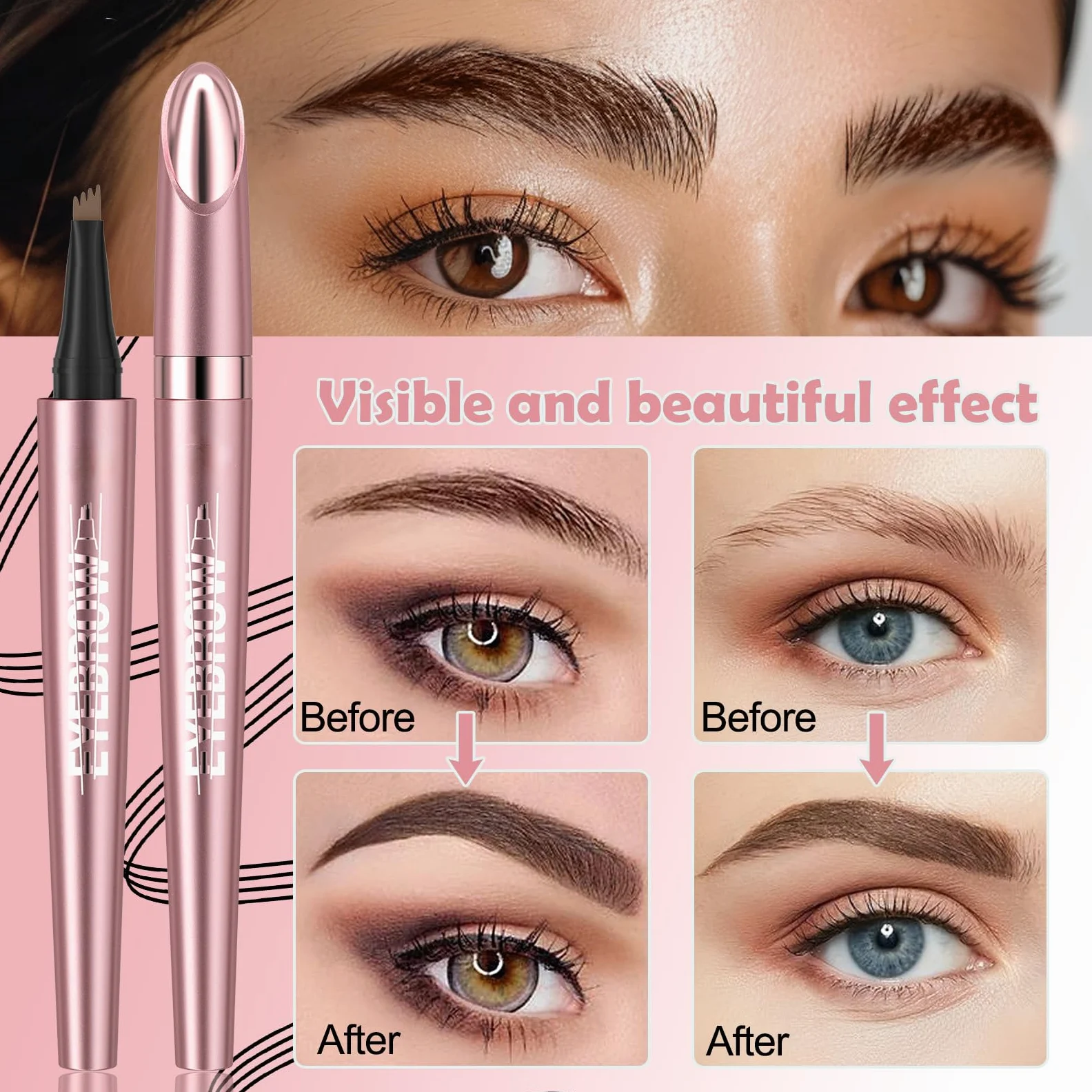 Yulinlon Q708 - Matita per sopracciglia Microblading 3D, impermeabile, 4 punte, durevole, applicatore per sopracciglia naturali, tutte le tonalità di pelle (3#Grey)