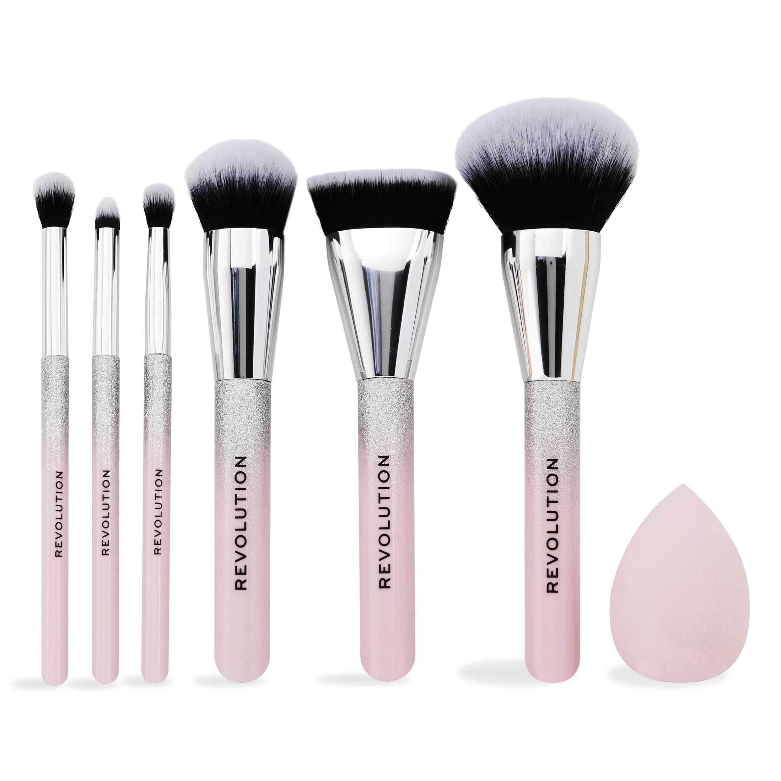 Revolution Beauty Set Pennelli Glam Up, 7 Pezzi per Occhi, Viso & Guance con Pochette, Vegano & Senza Crudeltà