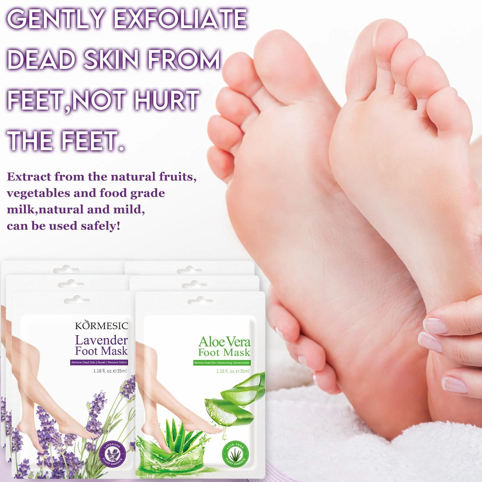 6 paia di maschere per i piedi, maschera idratante per i piedi, cura dei piedis secchi e screpolati, maschera per i piedis per uomini e donne (3 paia di aloe vera + 3 paia di lavanda)