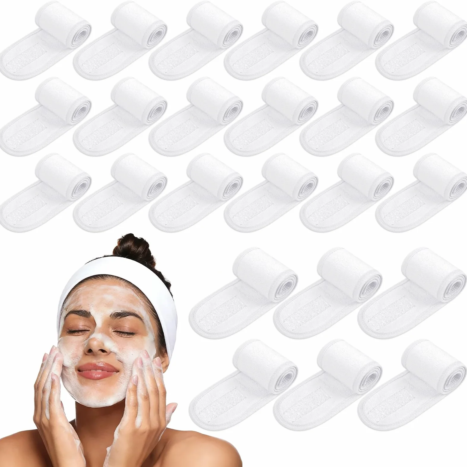 Whaline 60 fasce per capelli per il viso, elasticizzate, bianche, per bagno, trucco, sport