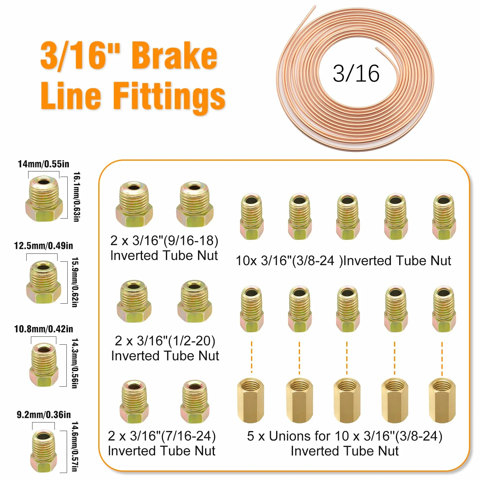 Set di attrezzi per espansione linea freno, piegatrice 180°, tubo freno 7,62m Ø 4,75mm, 21 connettori