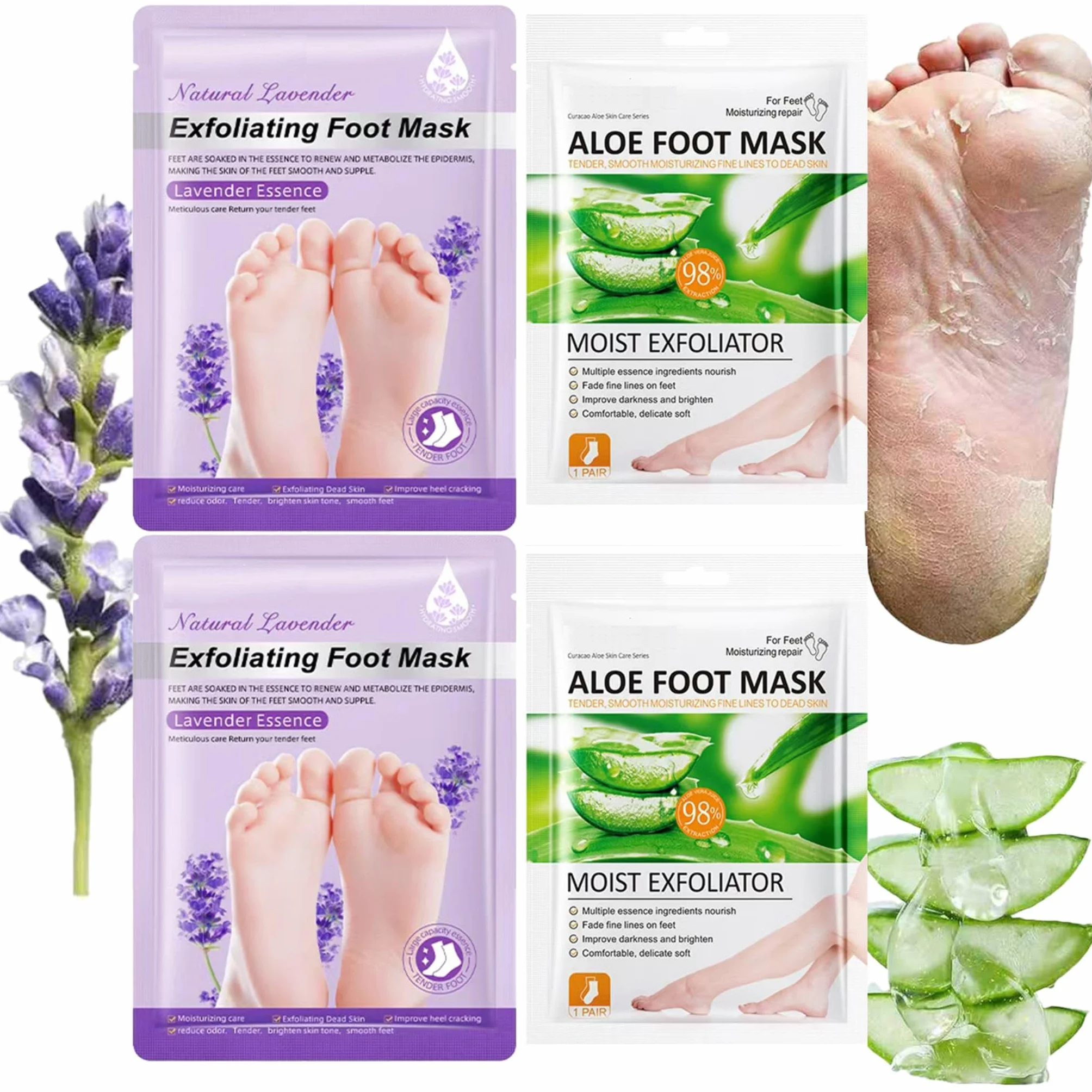 4 Paia Maschera Piedi Esfoliante,Trattamento Peeling Intenso,Peeling Delicato,Maschera Piedi per Pelle Secca e Talloni Screpolati, Cura Piedi Donna e Uomo