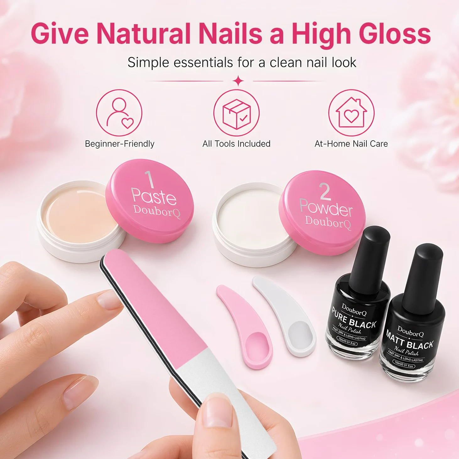Major Dijit Set di smalti neri classici opachi, con set per la cura delle unghie | Set di riparazione più 2 colori: nero lucido e smalto nero opaco da 15 ml, asciugatura rapida, formula alla cheratina
