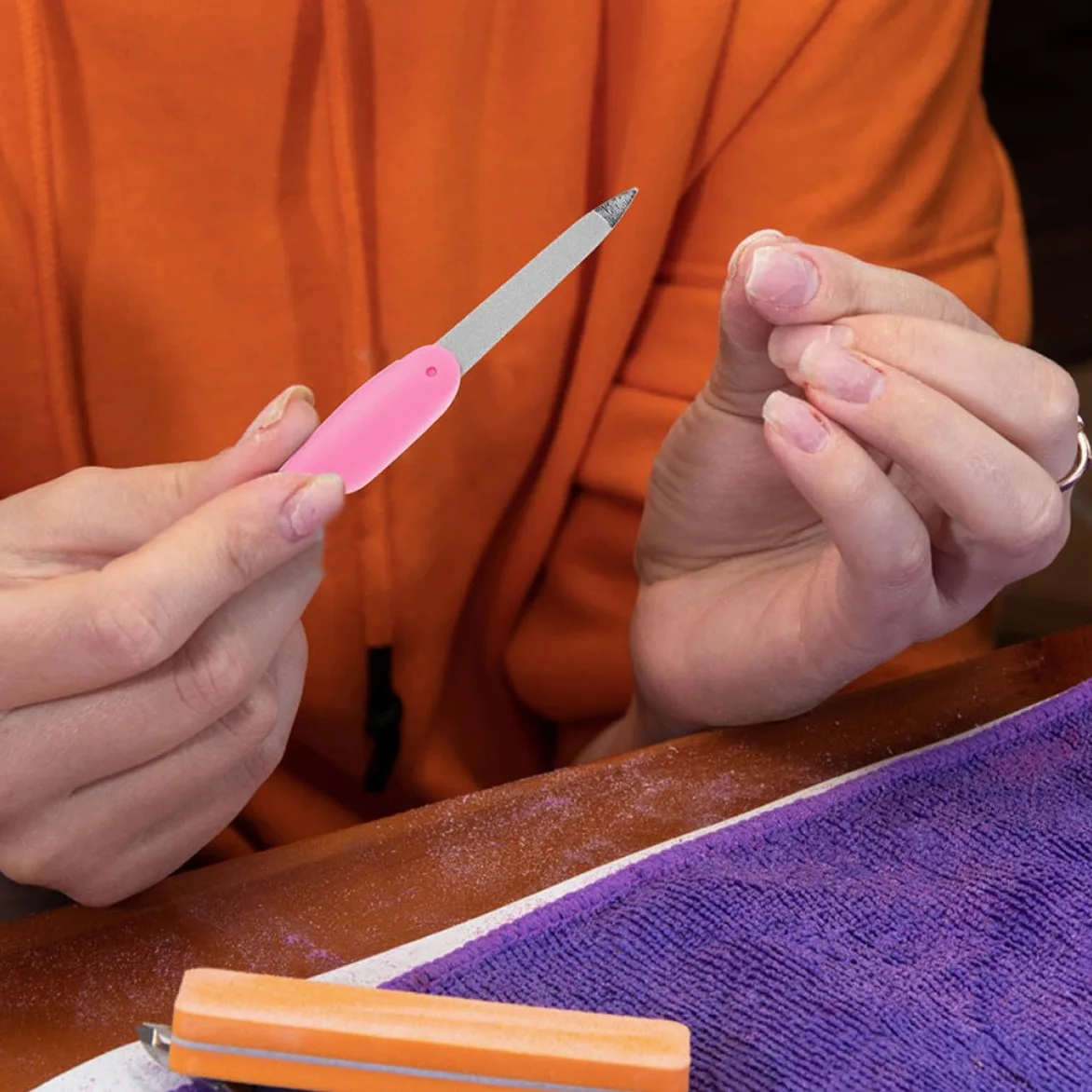 Lima per Unghie Pieghevole Rosa 8 Pezzi, Doppio Lato | Abs e Metallo, Formato Mini Tascabile, Uso Casa e Salone, Texture Delicata per Rifinitura