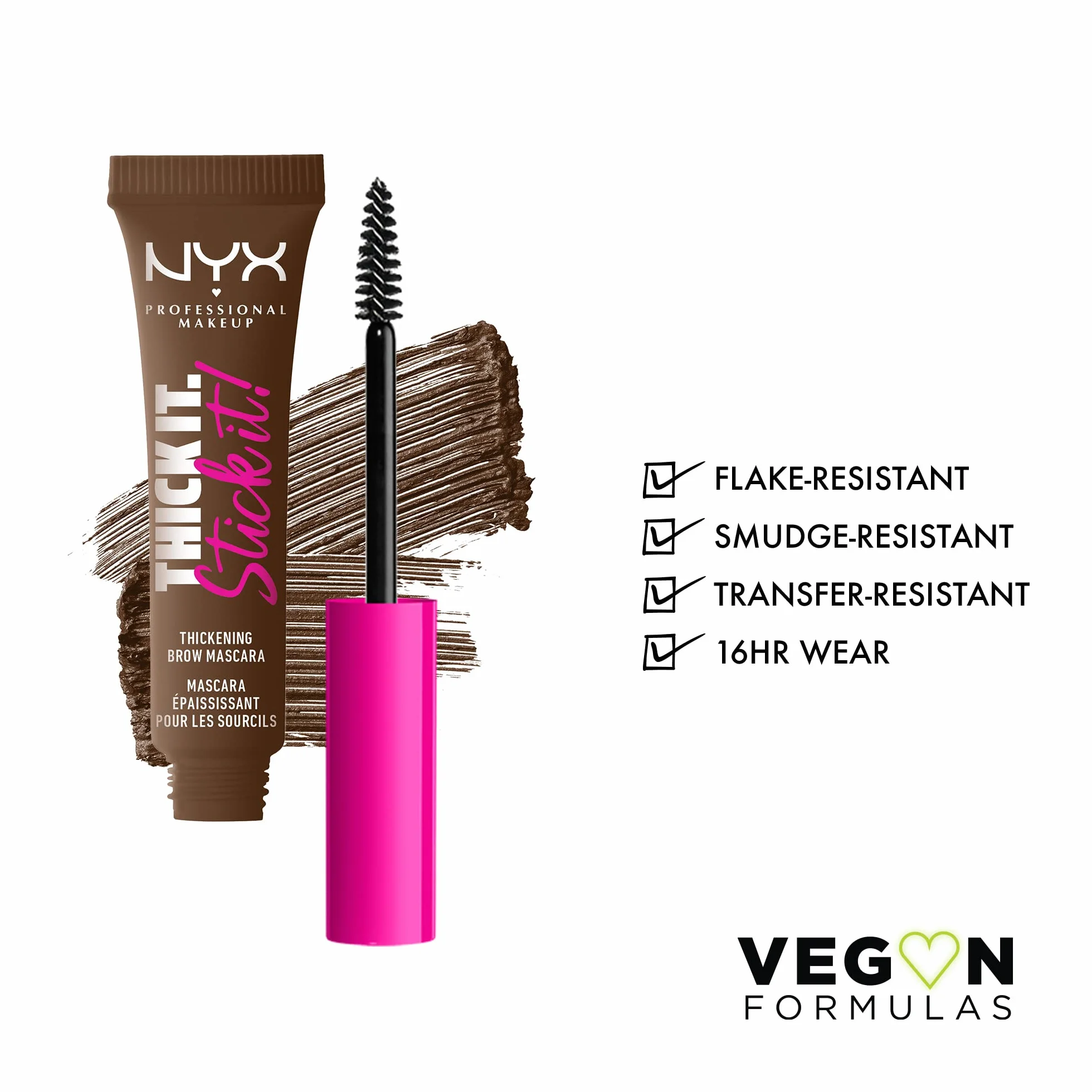 NYX Professional Makeup Thick It. Stick It! Mascara per Sopracciglia, Colora e Infoltisce per 16H di Durata, Brunette