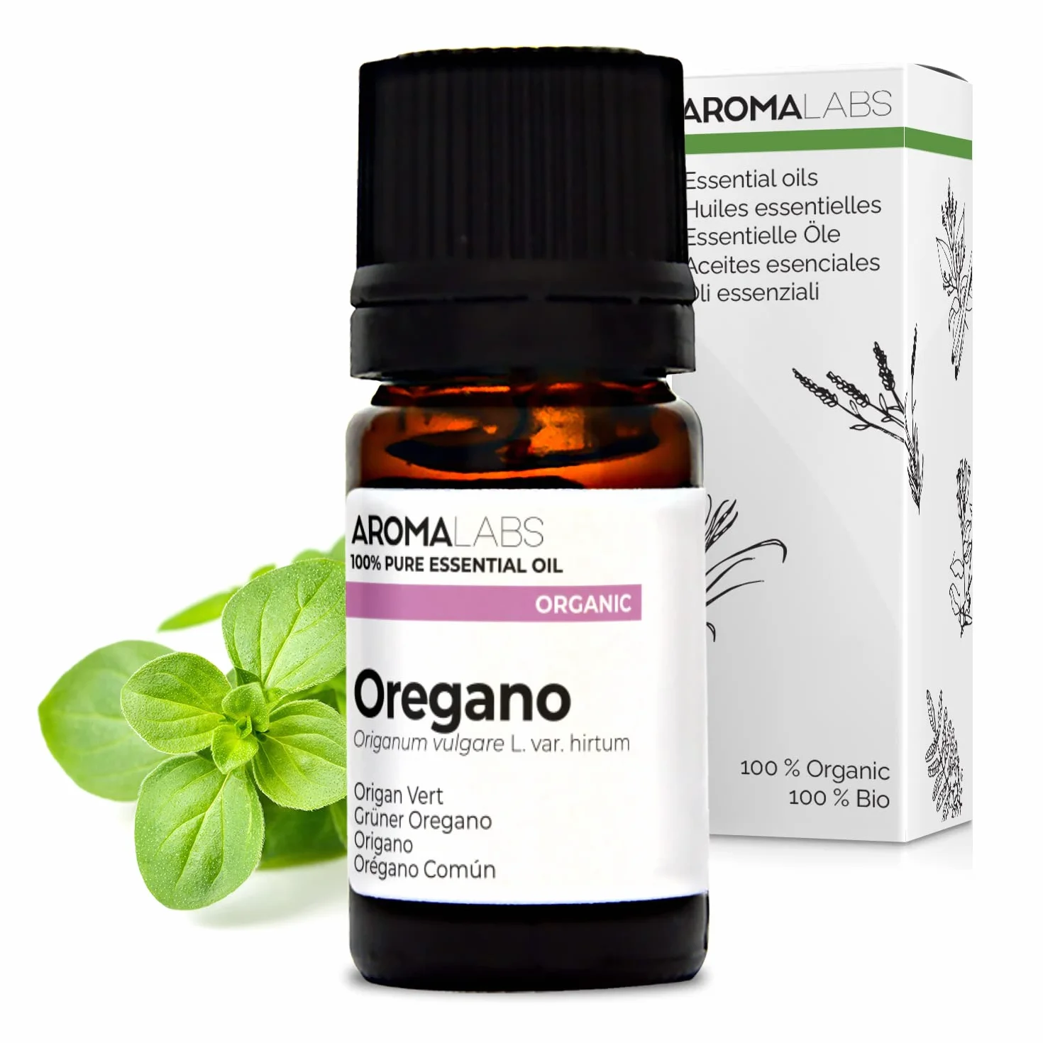 Origano Verde BIO (Origanum vulgare subsp. hirtum) - 5 mL - Olio Essenziale Chemiotipizzato e Certificato AB - Difese naturali - Aroma Labs - Made in France