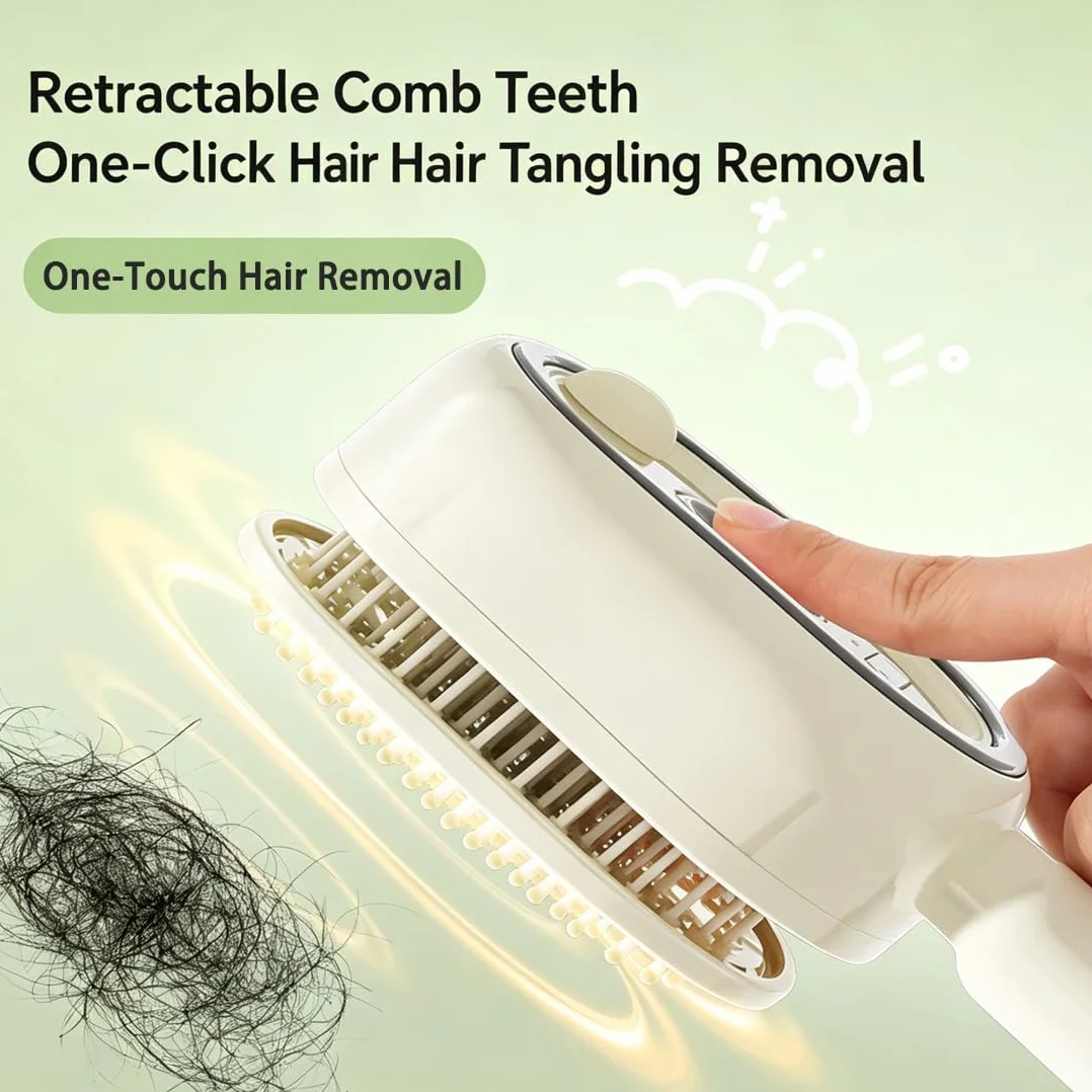 Electric Hair Brush with Water Spray Vibration Misting Detangling Comb Red Light Air Cushion Massage for Wet Dry Hair Beige