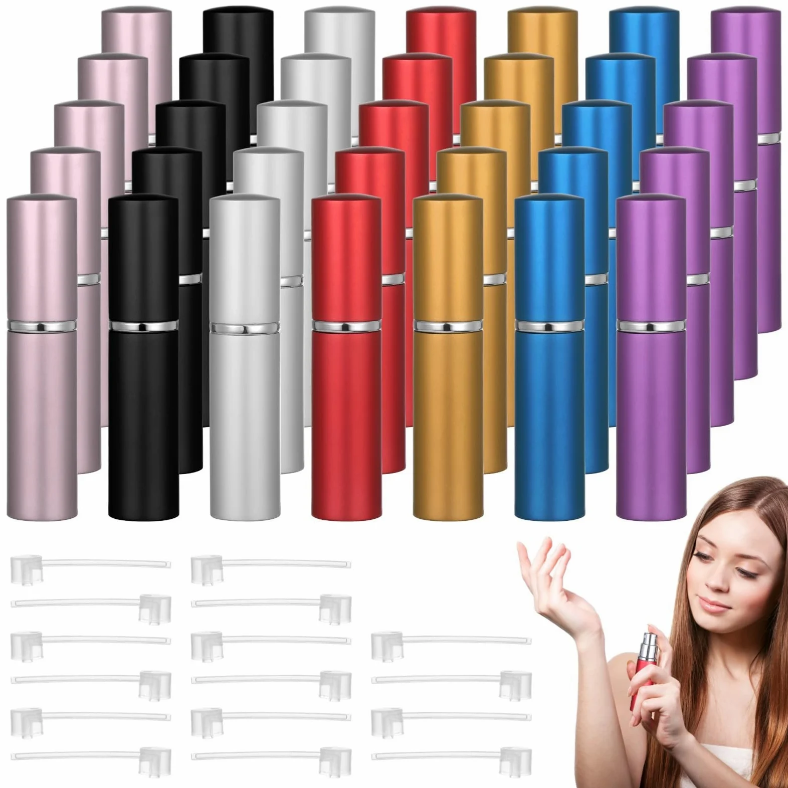 Confezione da 35 mini bottiglie di profumo ricaricabili con pompa a prova di perdite, flaconi spray da 4,8 g per viaggi, atomizzatori portatili per uomini e donne