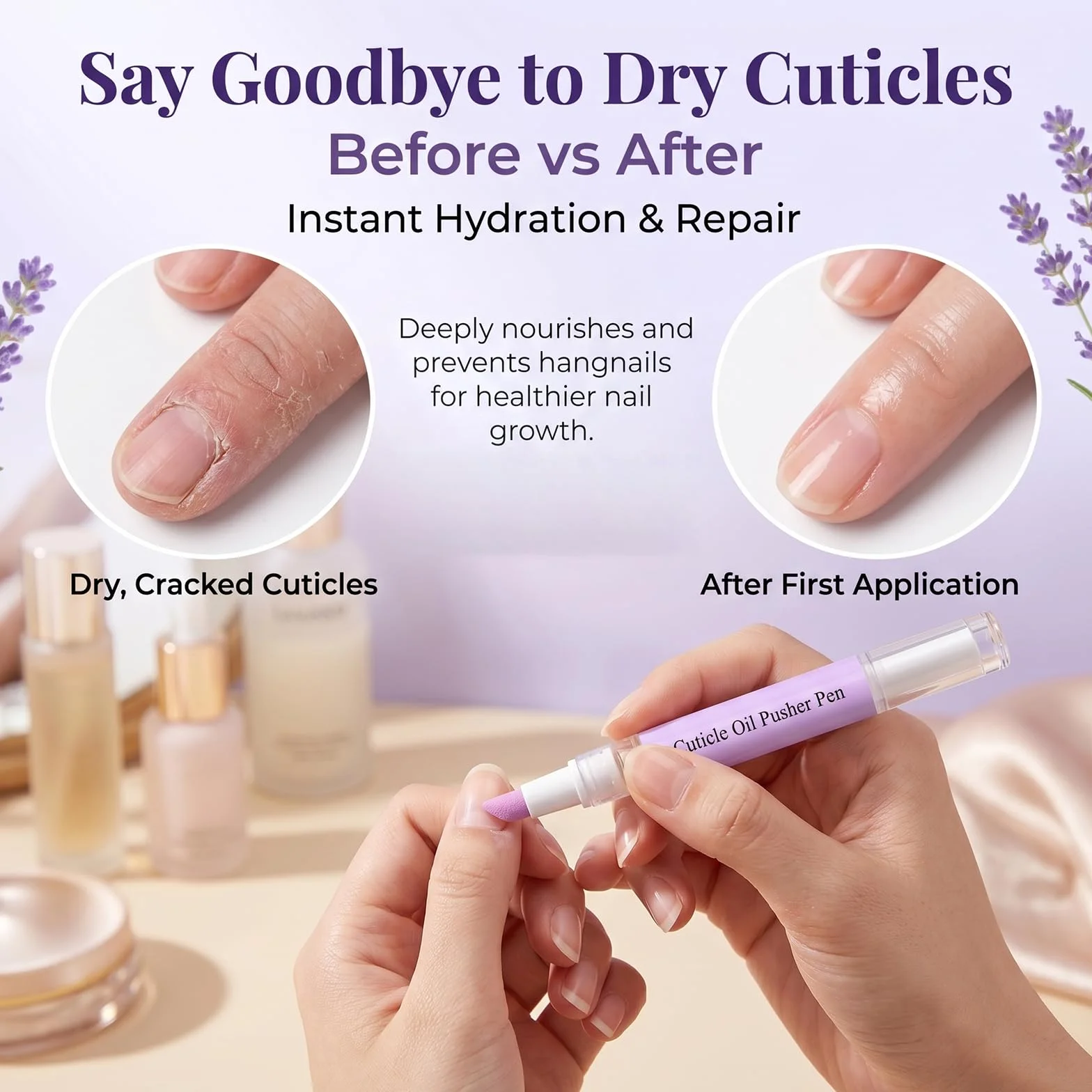 Penna Olio Cuticole 2 in 1 con Punta in Ceramica, Spingi Cuticole e Olio Cuticole Unghie, Cuticle Remover per Cuticole Secche e Danneggiate, Trattamento Idratante per Unghie (2 Pezzi)