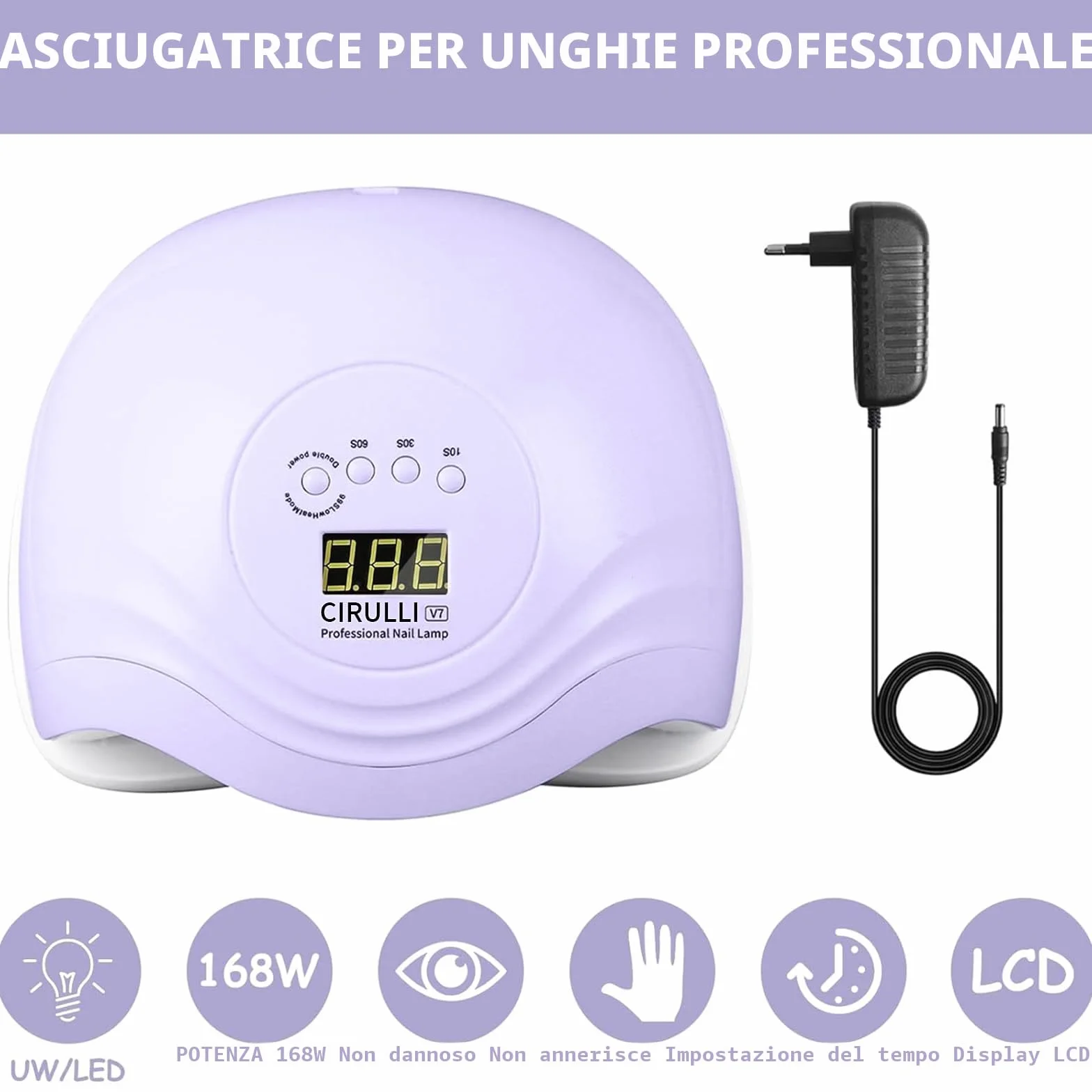 CIRULLI 168W Lampara Uñas Secador Uñas Profesional Ultravioleta Pantalla LCD Sensor Automático 4 Temporizadores Manicura Pedicure Nail Art
