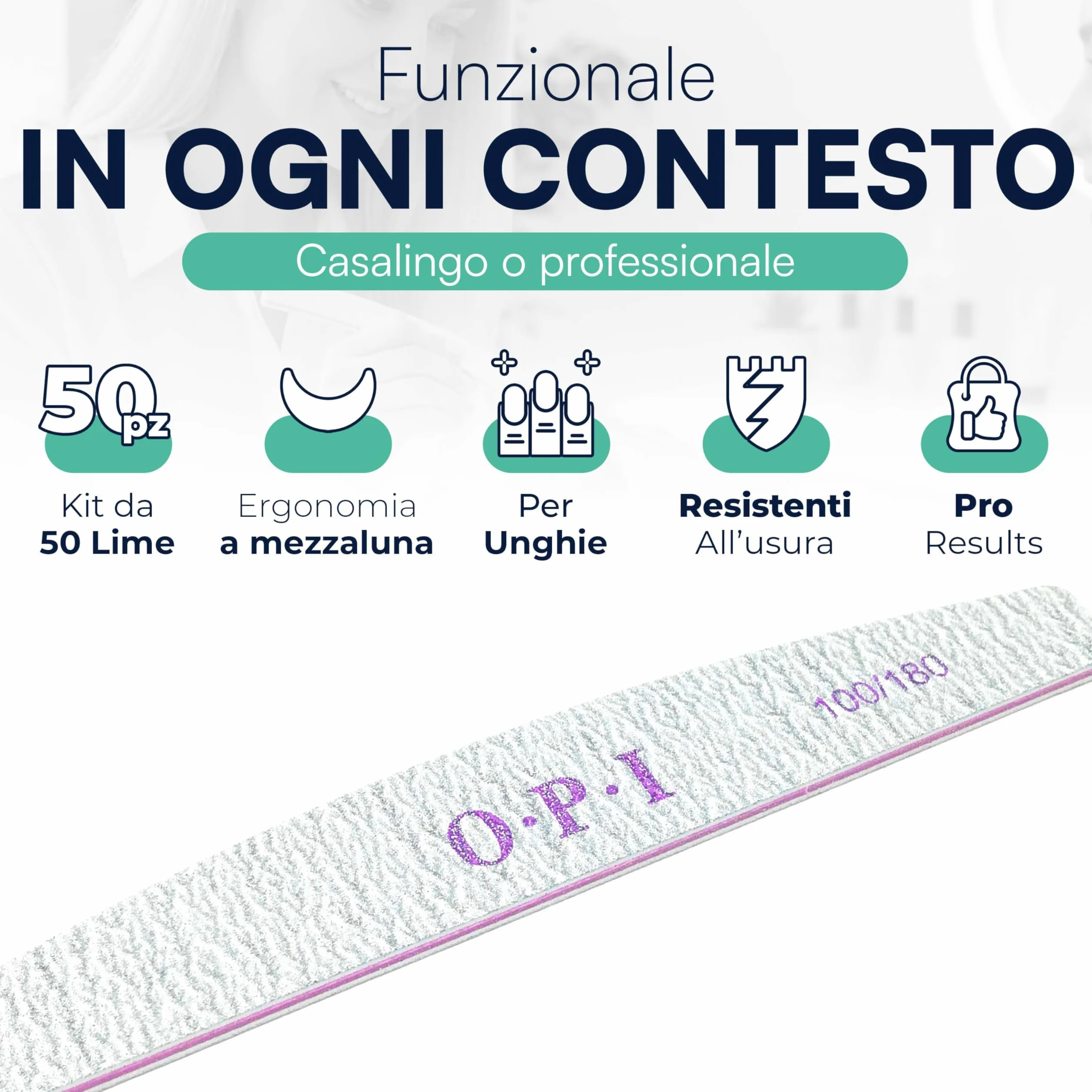 TEMPO DI SALDI Set 50 Lime per Unghie 100 180 Bilaterali a Doppia Grana, Lima per Unghie Professionale, Limetta Curva ideale per Nail Art e Set Manicure