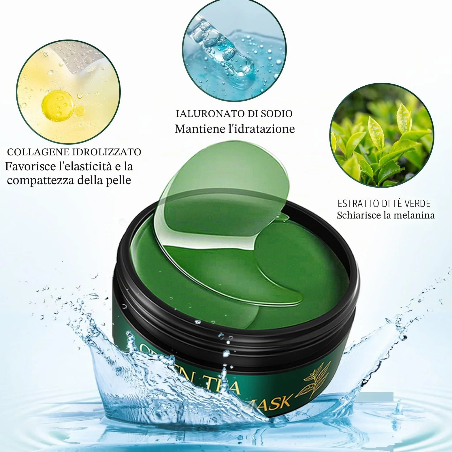 Collagene Patch Occhi al Tè Verde, Patch Occhiaie e Borse, Anti Rughe, Rimuovi Borse e Puffiness, Idrata Anti-Età, 30 Paia