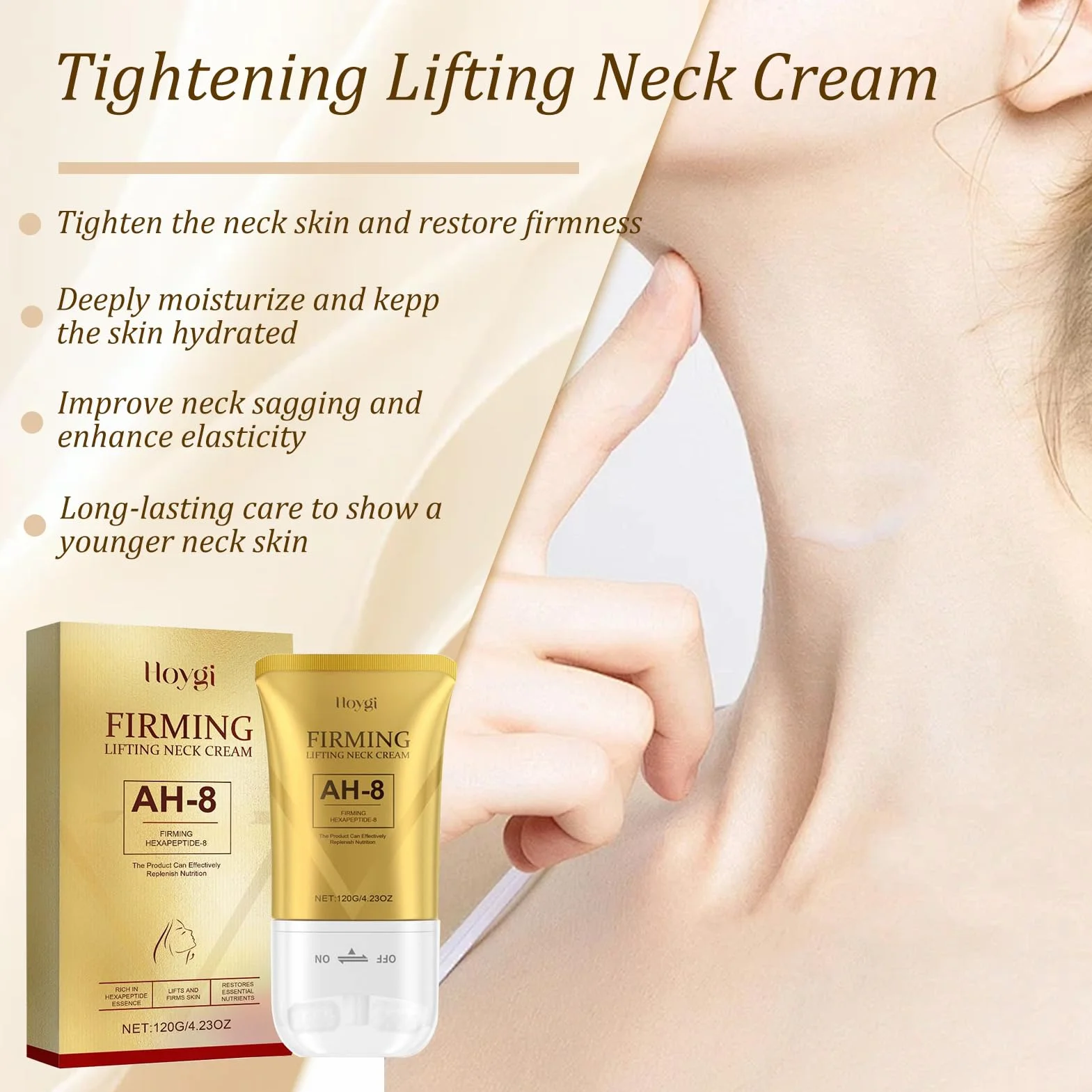 AH-8 Crema Rassodante per il Collo, Firming Neck Cream, Con Massaggio a Doppio Rull, Crema Collo e Décolleté Lifting per Rilassamento Cutaneo, Idratante, Ridurre Rughe