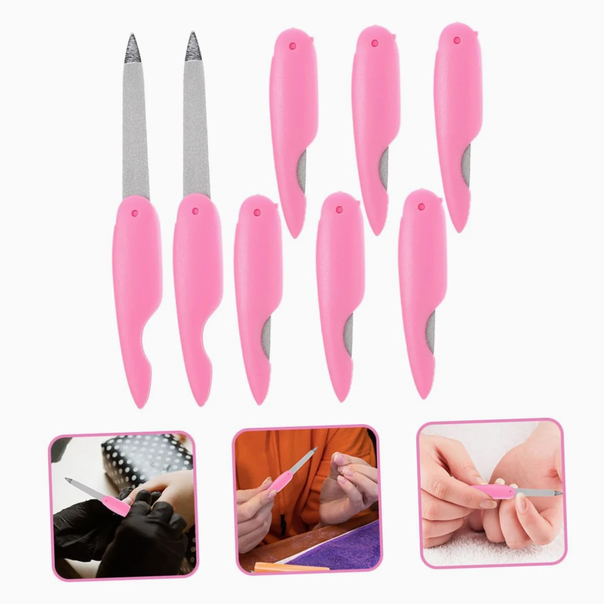 Alipis Set 8 Pezzi Limette per Unghie in Metallo e Abs Rosa, Design Pieghevole Portatile, Facili da Usare per Manicure Professionale e Uso Domestico