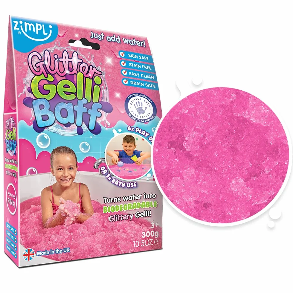 ZIMPLI - Glitter Gelli Baff Rosa, Basta Aggiungere Acqua per Creare Una melma Colorata, Super Divertente e Facile da Pulire. Regalo di Compleanno per Bambine dai 3 Anni in su