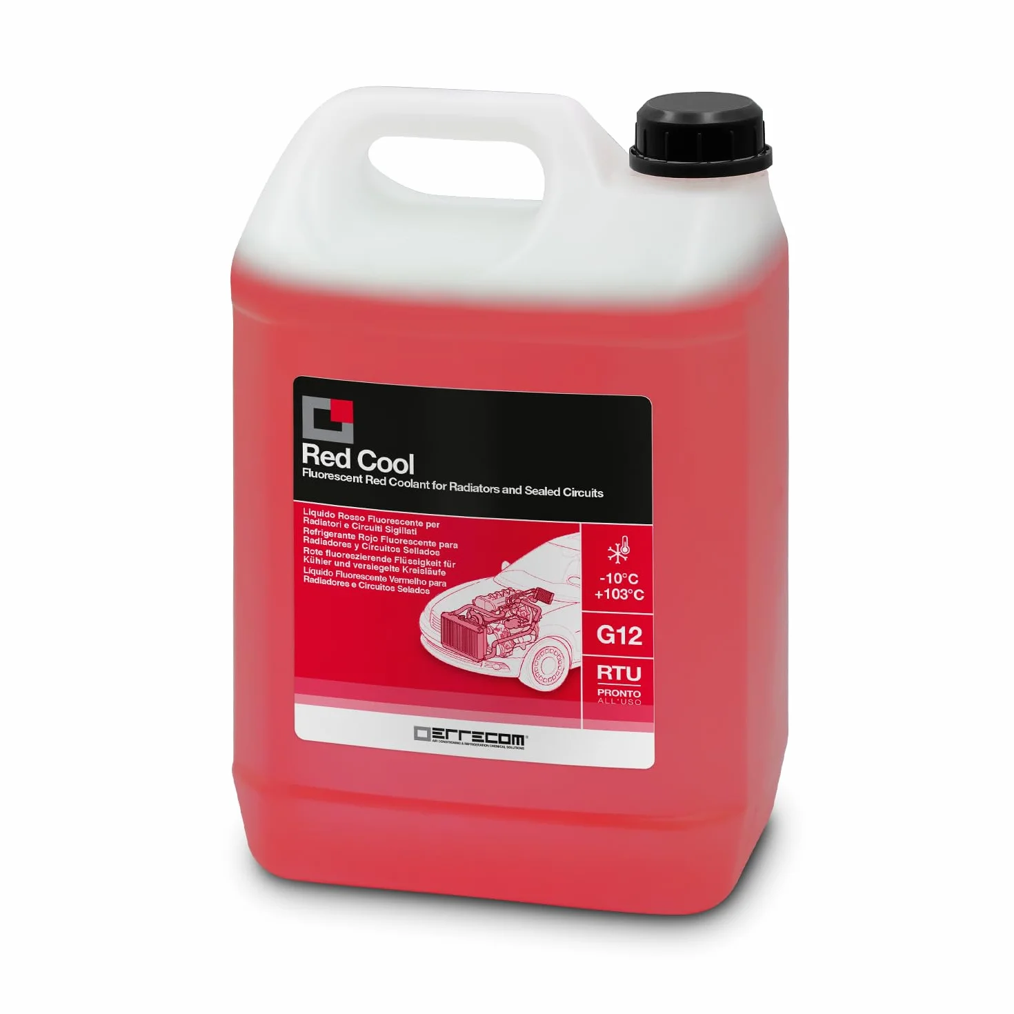 ERRECOM Red Cool Liquido Radiatore Rosso Fluorescente Antigelo G12 OAT 5 Litri -10°C/+103°C