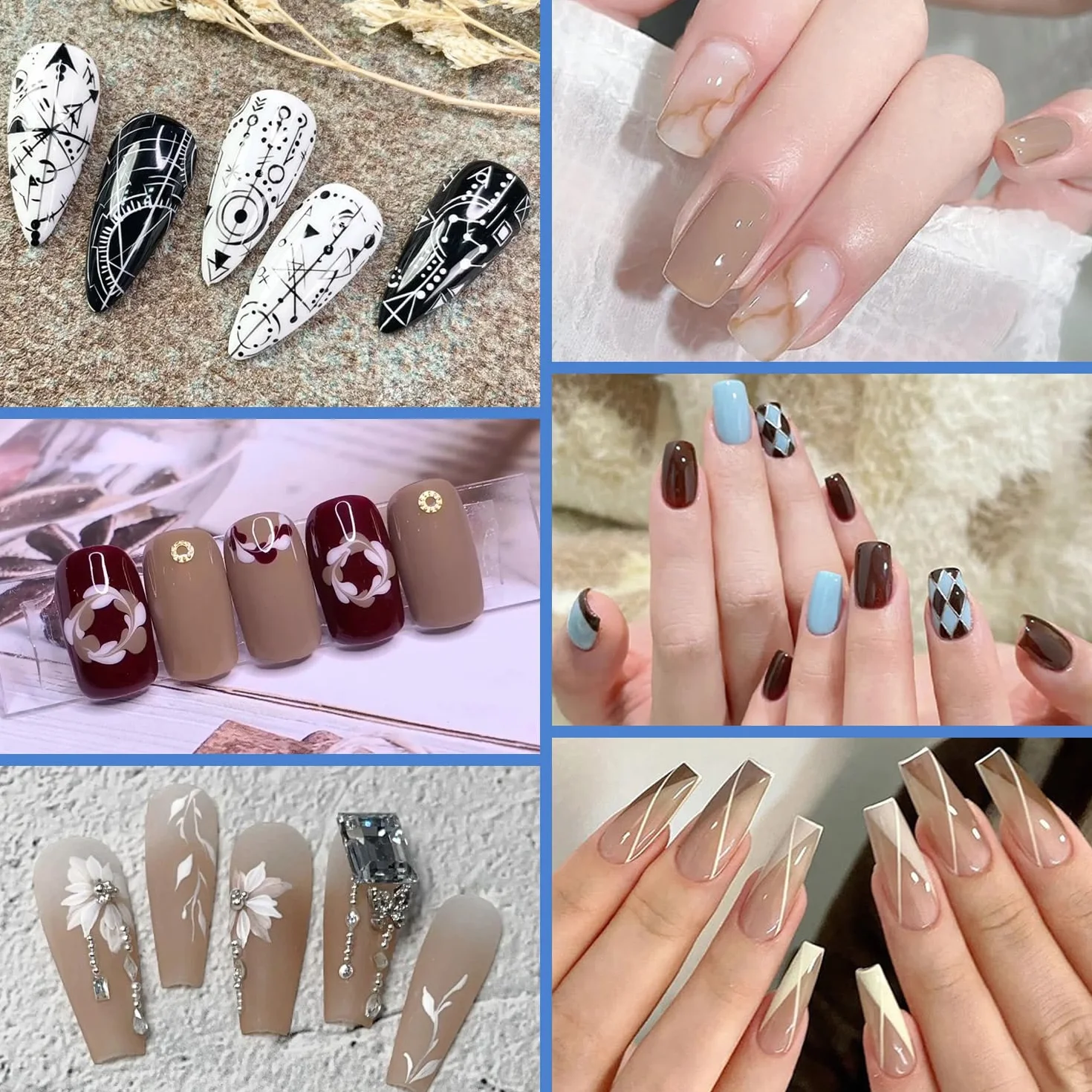 Pennelli per Nail Art, 5 Pezzi Pennelli Liner di Precisione, Pennelli per Unghie per Disegnare Linee Fini Attrezzo per gel UV Disegno Fodera Unghie Strumenti Manicure,Blu