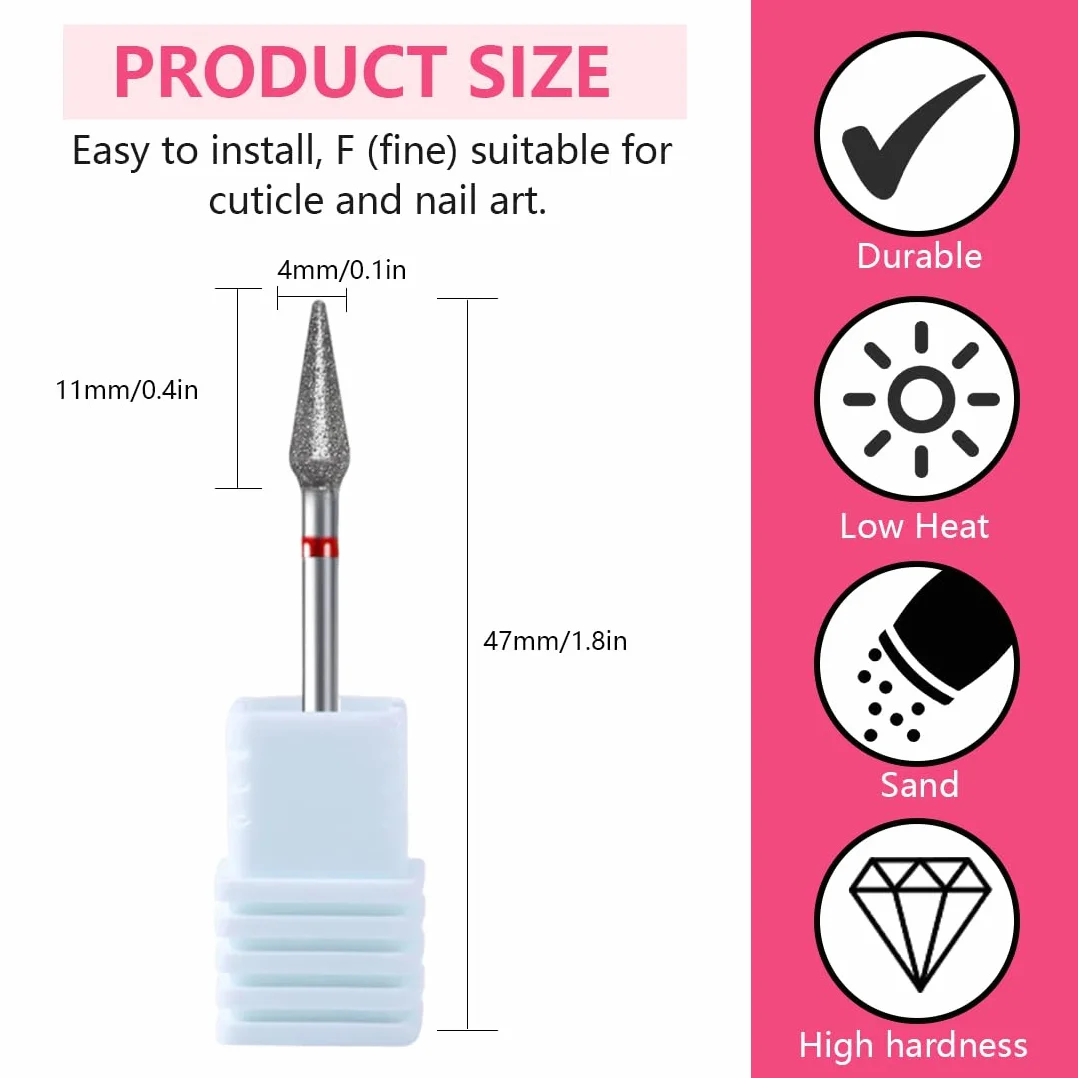 Punte Fresa Professionali in Carburo per Manicure 3/32'' Fine Rimozione Cuticole