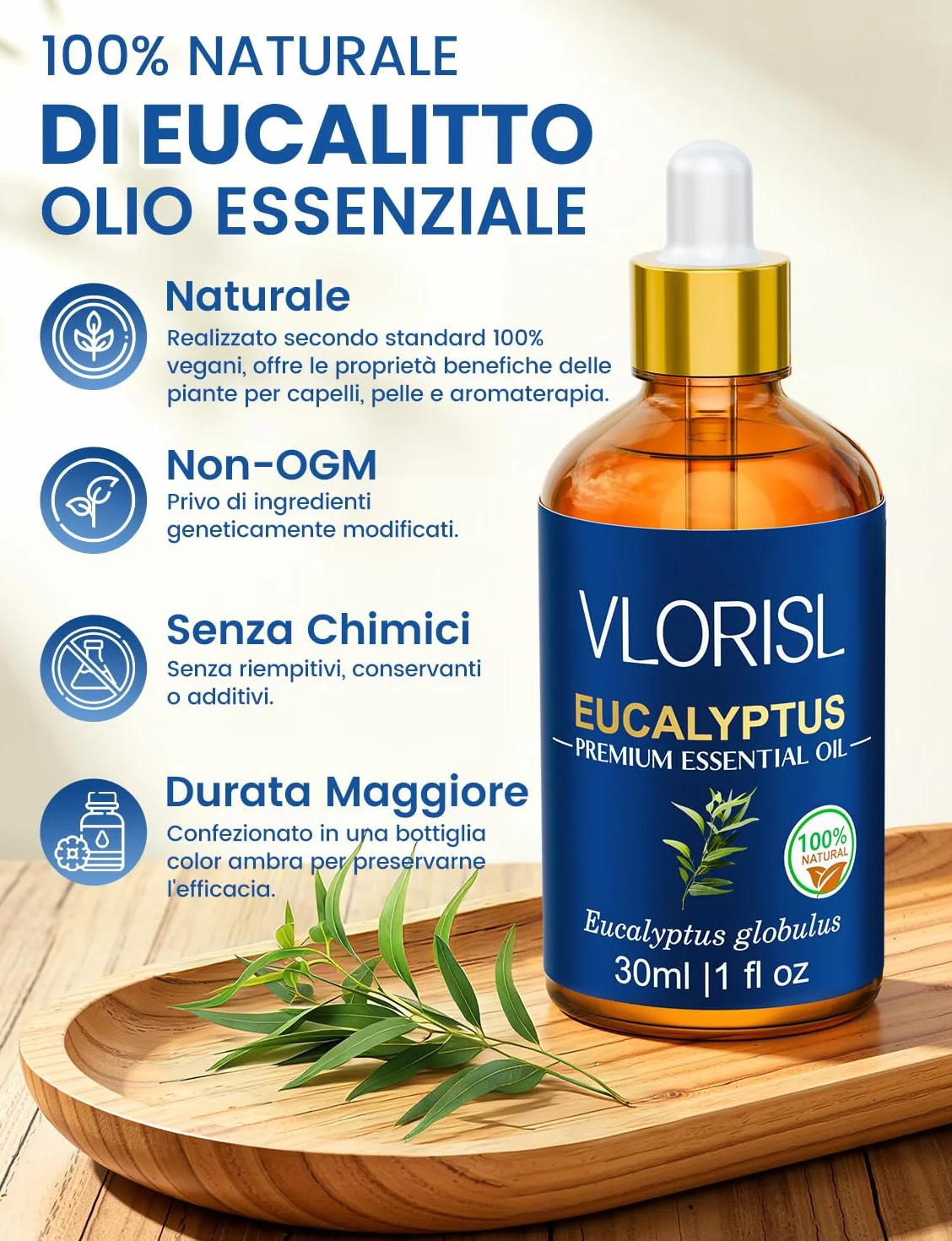Olio Essenziale di Eucalipto 30ML, Aroma Fresco per Diffusore e Aromaterapia