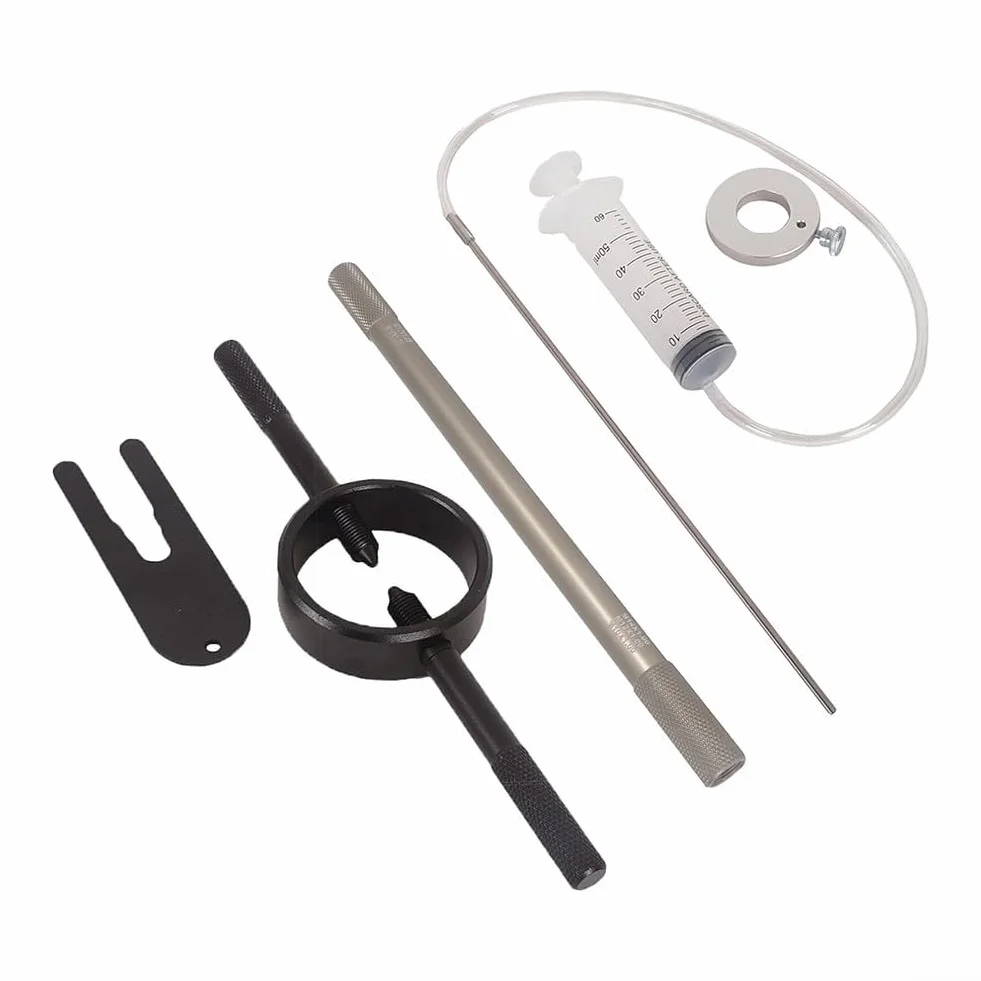 Kit di strumenti per la manutenzione della forcella di moto con strumento compressore molla forcella, strumento di spurgo asta ammortizzatore e strumento di livello dell'olio compatibile con la