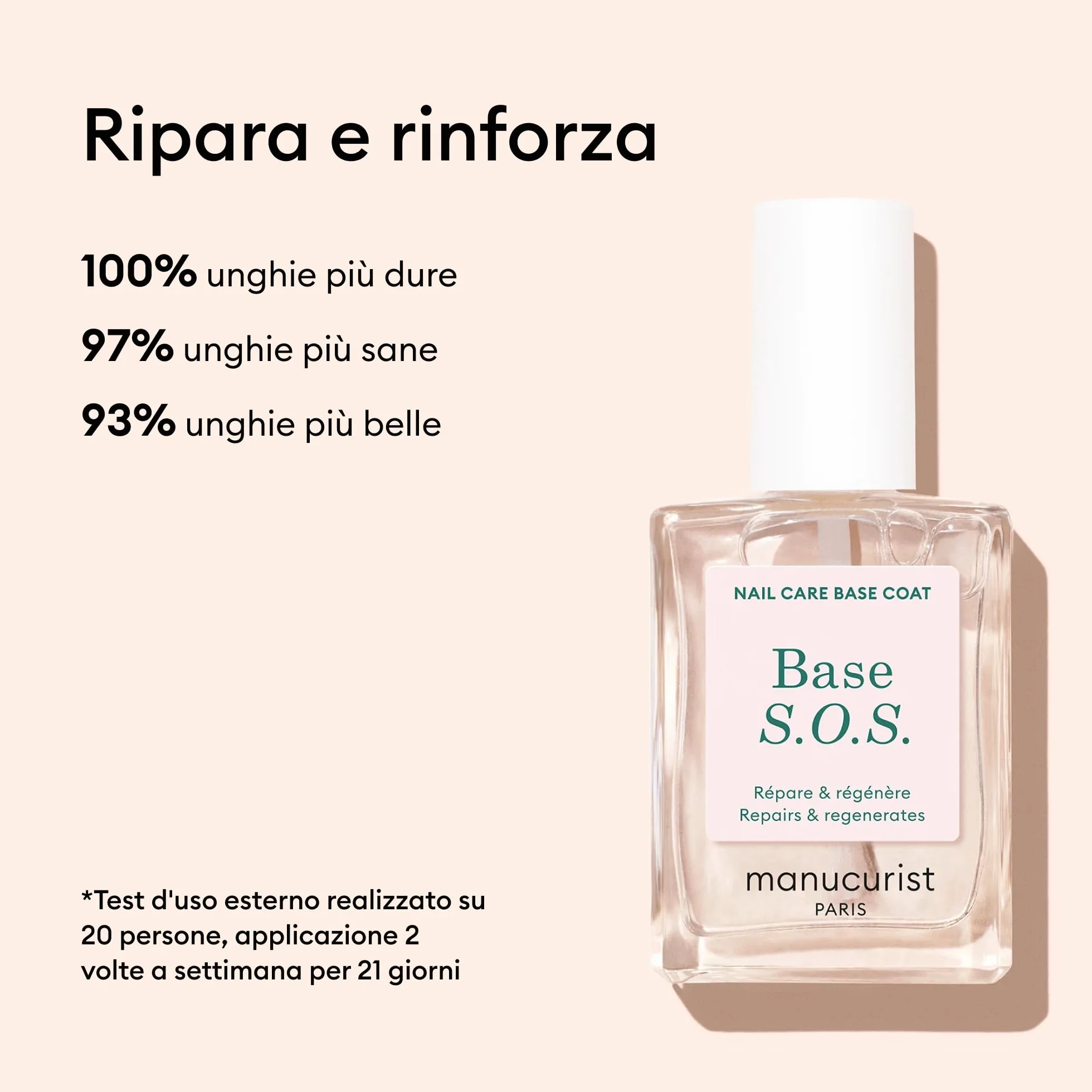 Manucurist Base S.O.S Smalto Rinforzante Unghie Danneggiate Arricchita con Vitamine Made in Francia