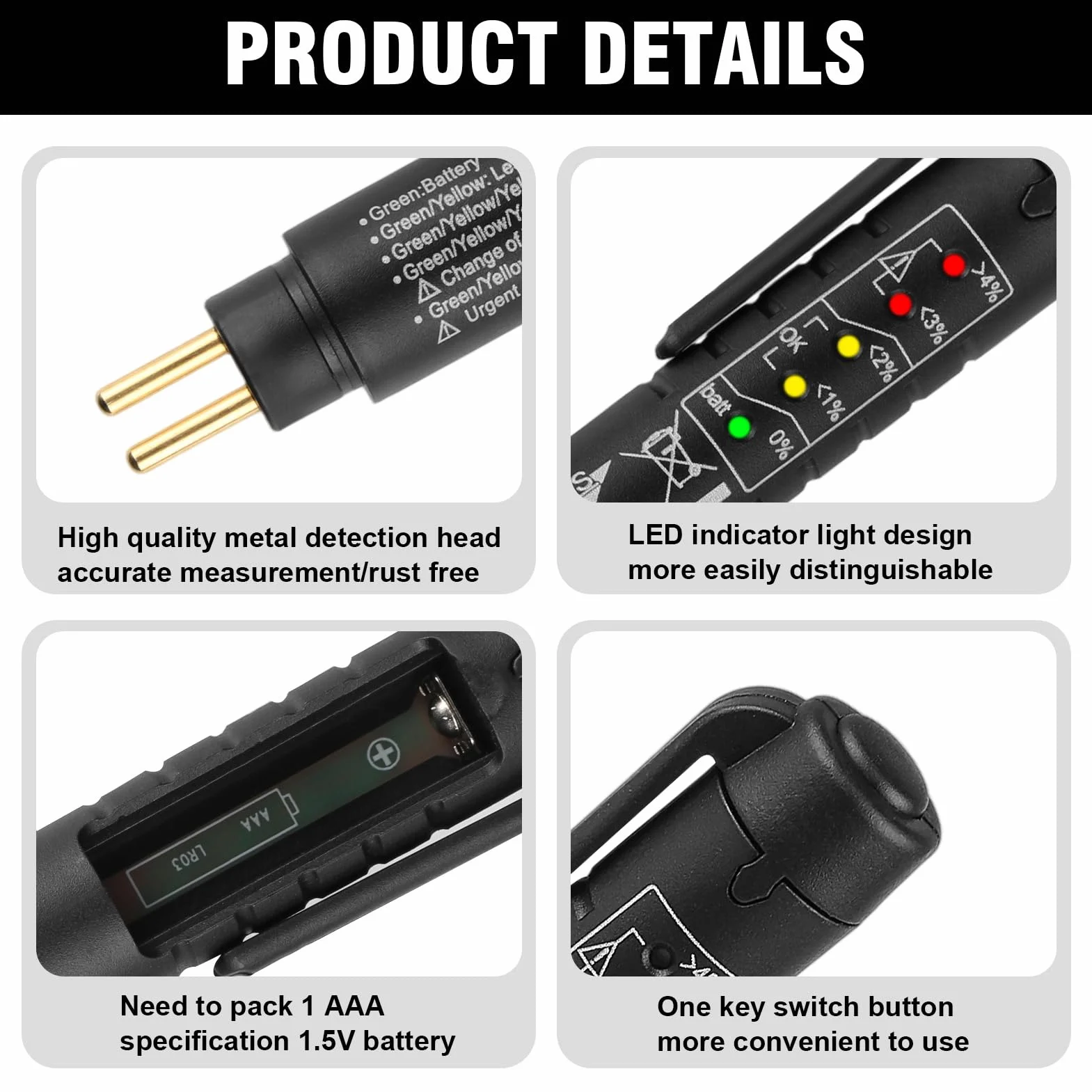 Aivane Tester Liquido Freni DOT3 DOT4 DOT5 LED Indicatore Universale Portatile Rilevatore Umidità Automotive