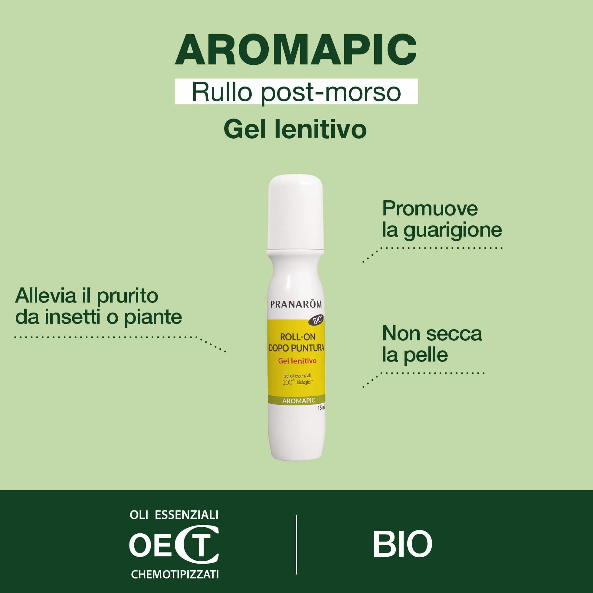 Pranarôm Aromapic Roll-on Dopopuntura BIO 15ml Lavanda spica Menta selvatica