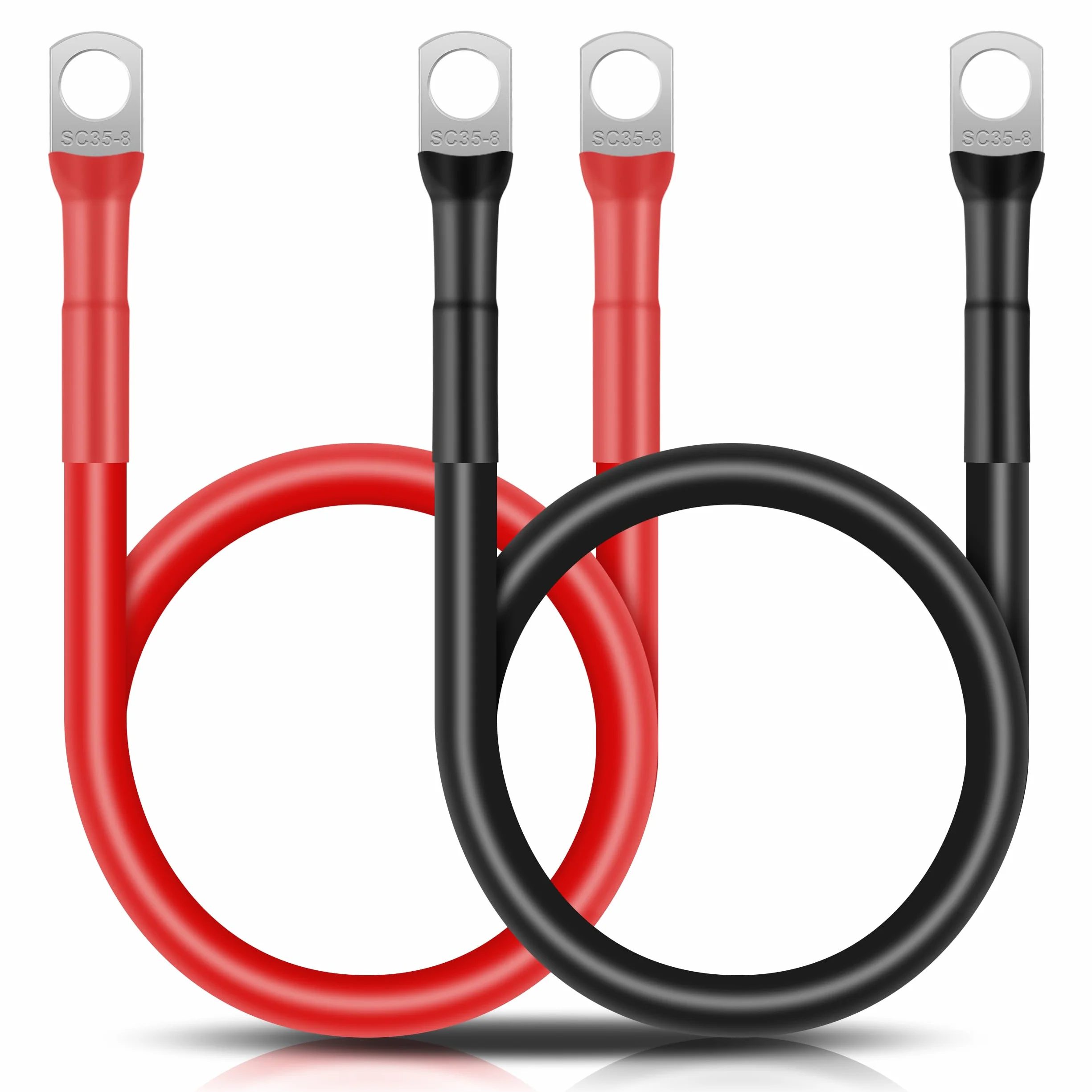 Cavi Batteria Auto 50cm 35mm² 2AWG 12V con Capicorda M8 per Camion Moto Marina Solare Nero e Rosso