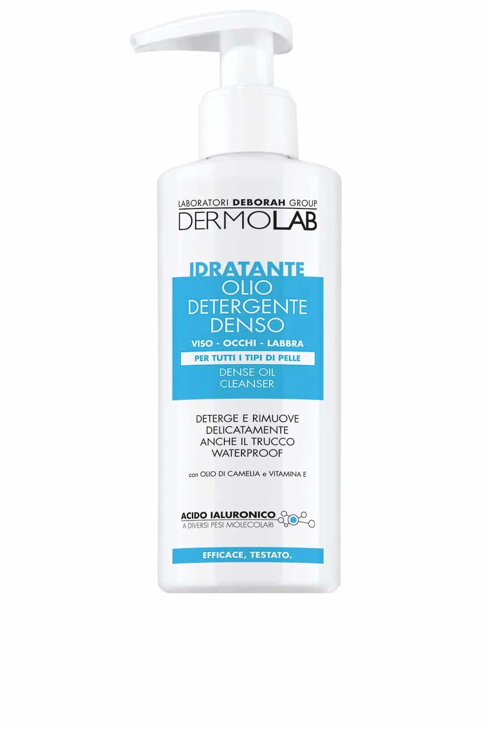 Dermolab - Olio Detergente Viso Denso con Acido Ialuronico Idratante, Olio di Camelia e Vitamina E, Deterge e Rimuove Delicatamente anche il Trucco Waterproof da Viso, Occhi e Labbra, 120ml