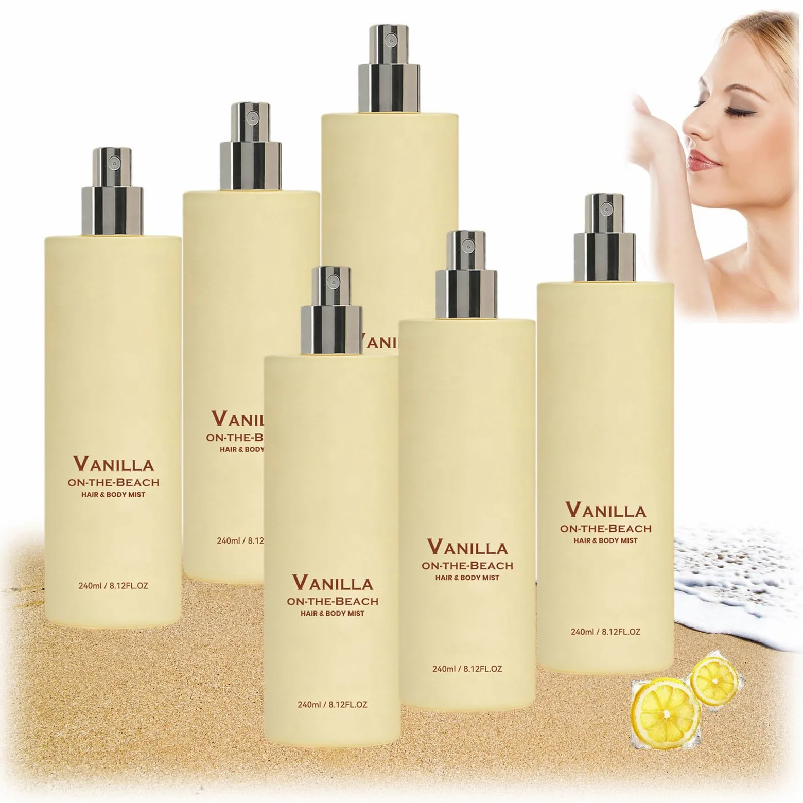 Vanilla Beach - Spray per capelli e corpo, caldo profumo di vaniglia e cocco, profumo fresco di lunga durata, leggero e non appiccicoso, per pelle e capelli, profumo alla vaniglia, unisex, 6 pezzi