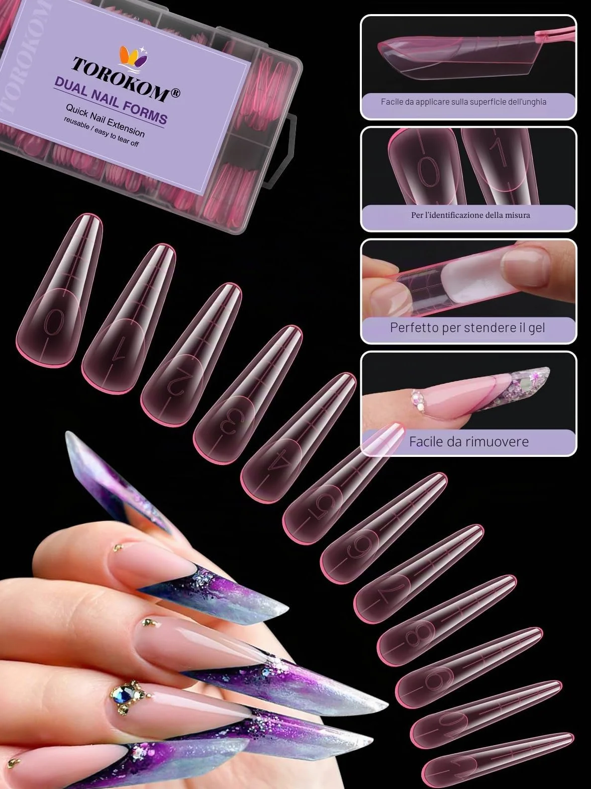 TOROKOM 120 Forme Duali per Gel Poly - Stampini Rosa per Ricostruzione con Gel Estensore - Ideale per Nail Art, Salon e DIY