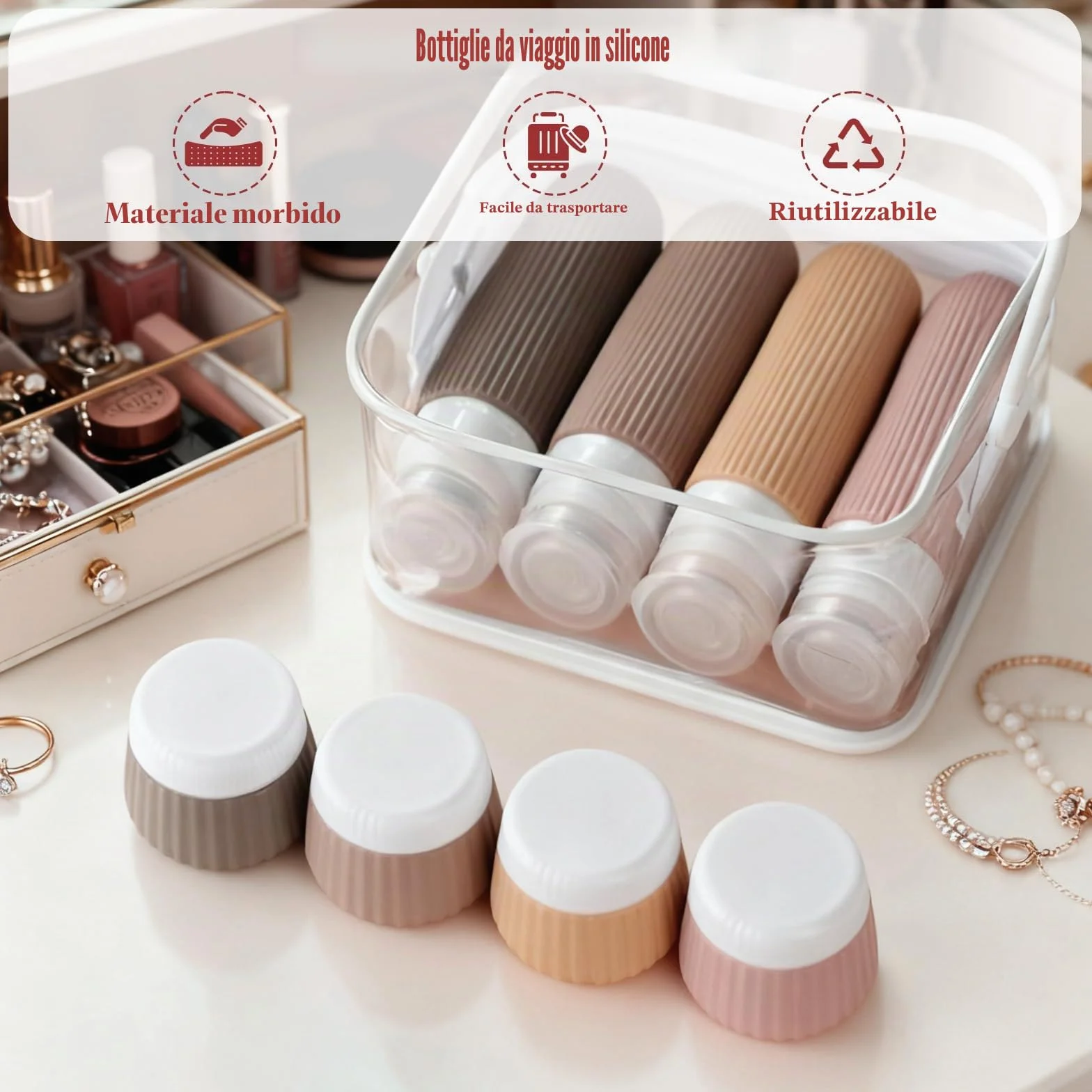 Bottiglie da Viaggio in Silicone 13 Pezzi, Contenitori Riutilizzabili con Etichetta e Borsa Trasparente per Shampoo, Lozione, Creme