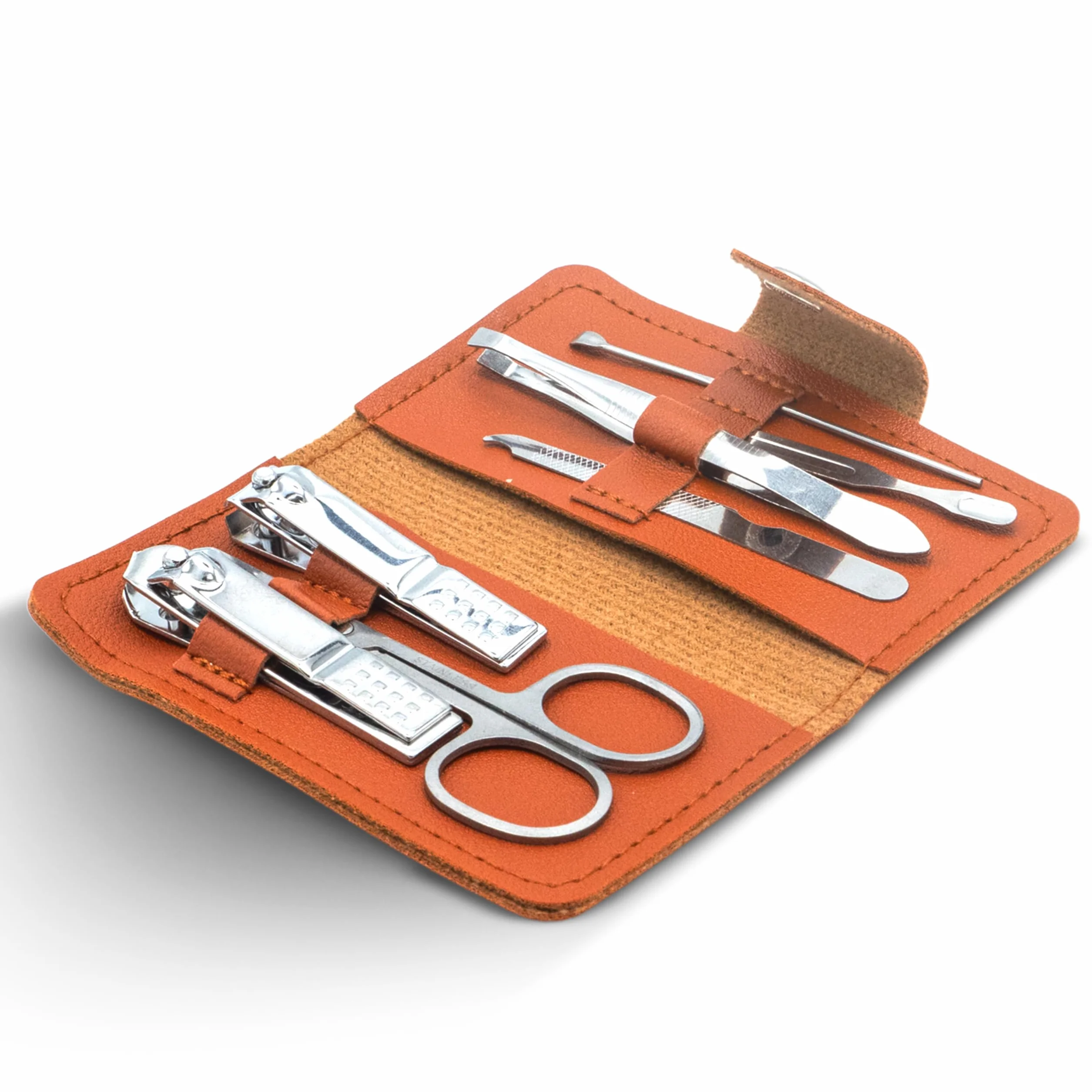 Set Manicure 7 in 1 con Pochette - Kit Unghie Mani e Piedi da Viaggio con Pinzette Tronchesi Forbicine Lime