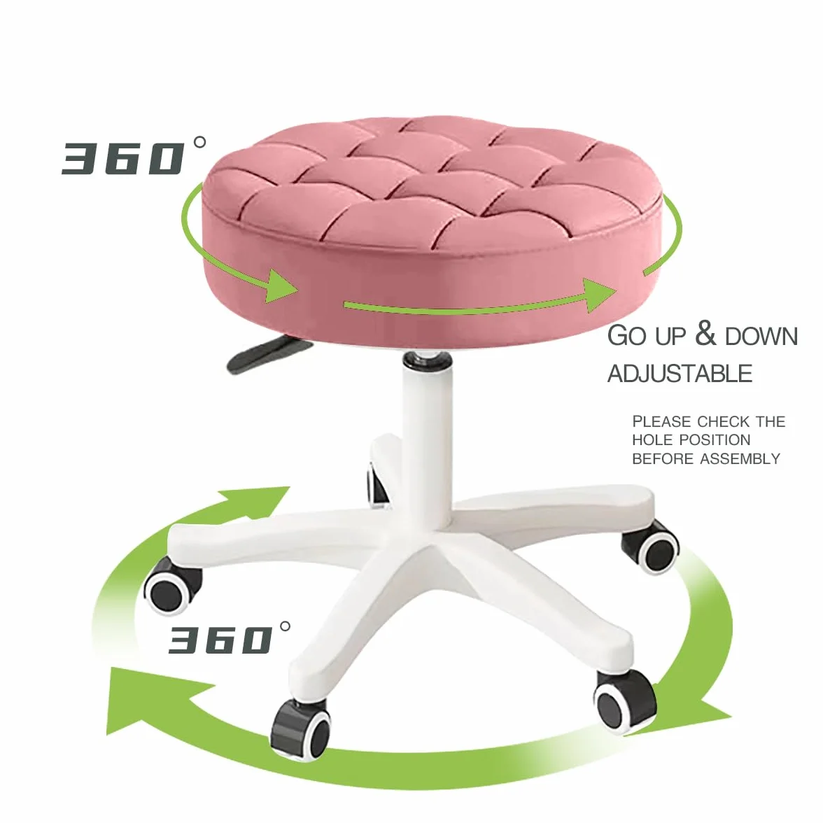 Sedia girevole compatta con rotelle e puleggia rotonda in pelle PU, altezza regolabile, design girevole, sedia da ufficio per disegnatori, sgabello da salotto SPA, sedia da ufficio per casa