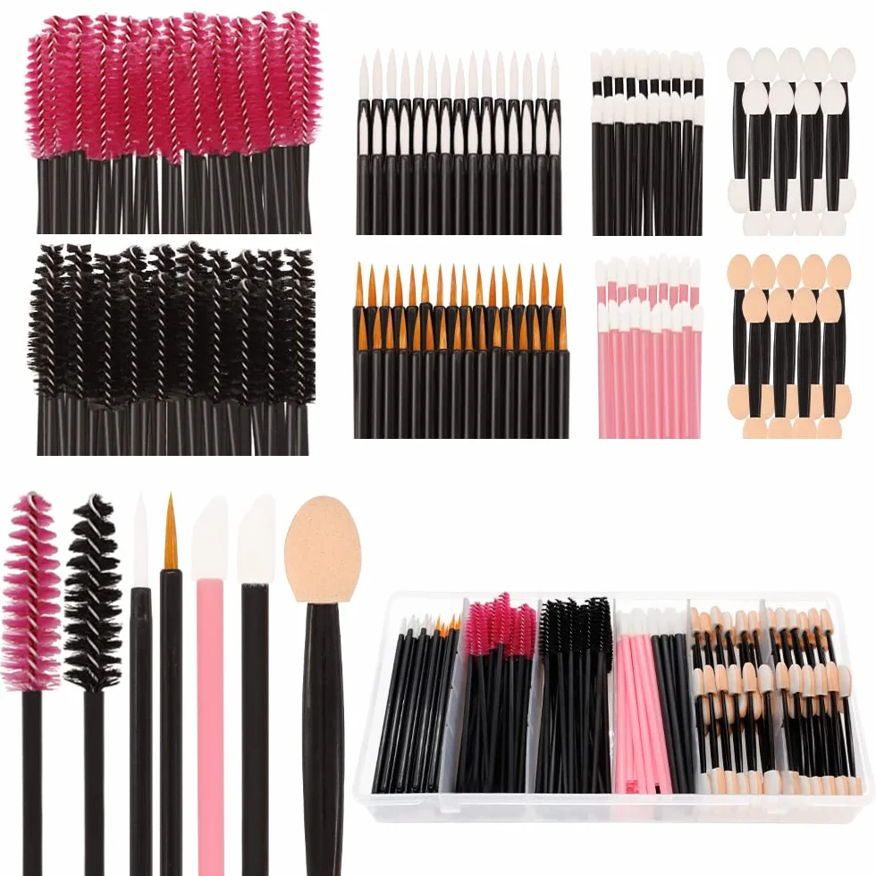 201 pezzi Kit di Applicatori Trucco Monouso, SHAIDOJIO, 50 Pennello per Ciglia Monouso, 50 Applicatori per Rossetti Monouso, 50 Pennello per Eyeliner, 50 Applicatore Ombretto, con Scatola