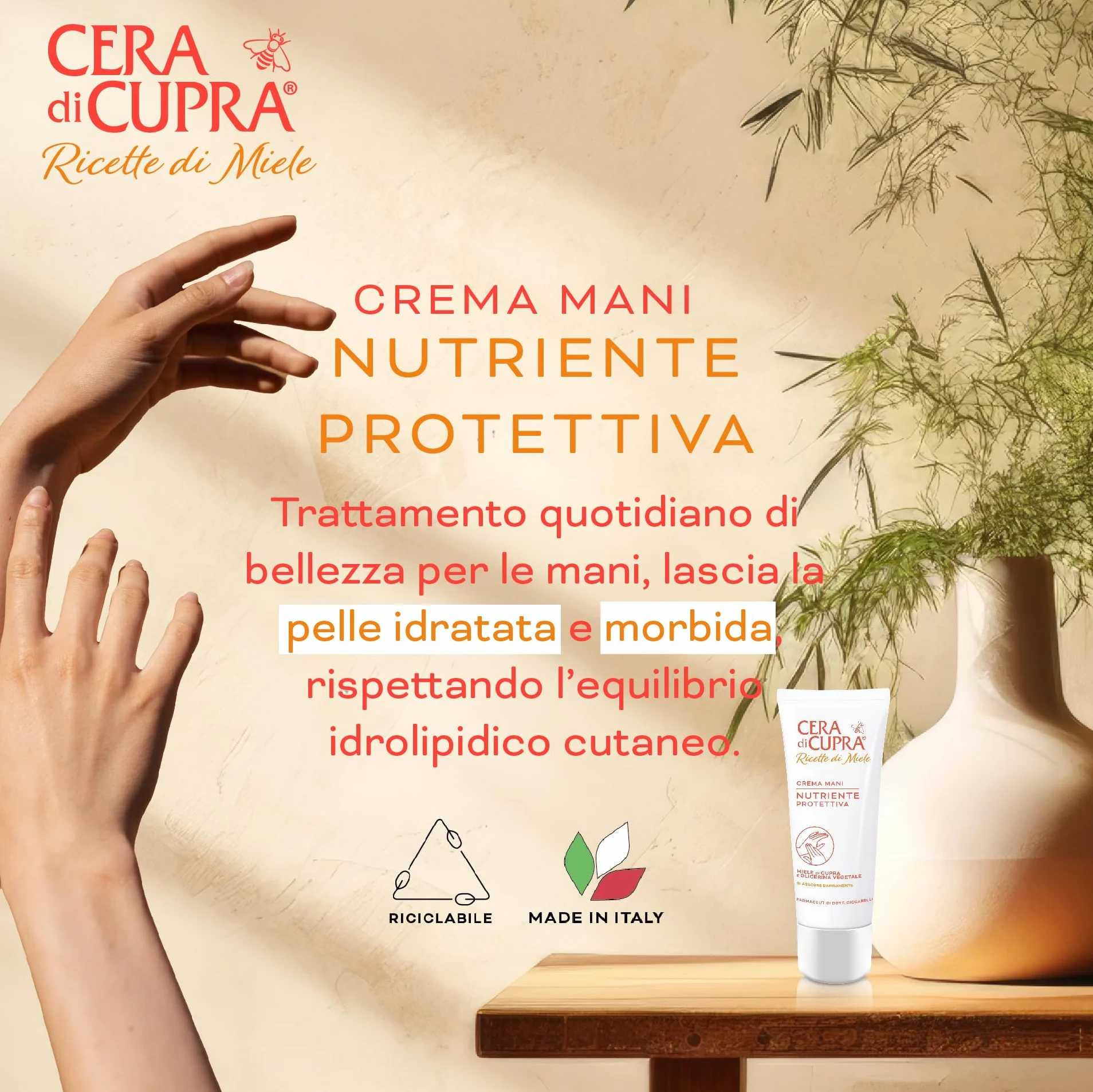 Crema Mani Nutriente Protettiva Cera di Cupra 75 ml Trattamento Quotidiano