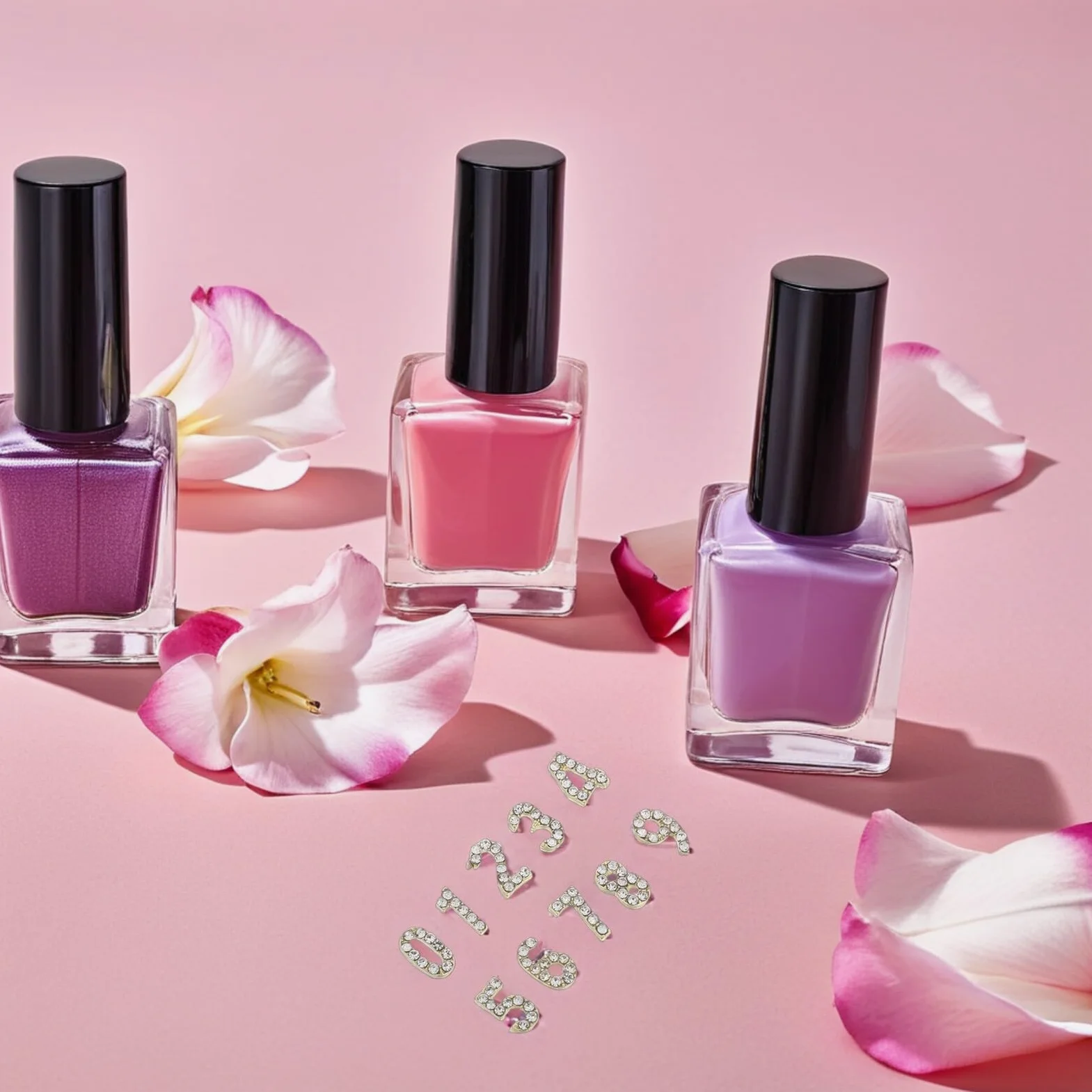 Gioielli per Unghie Numeri Cristalli Piatti Oro 100 Pezzi per Nail Art | Ferro, Adesione Semplice e Finitura Delicata, per Feste e Salone, Accessori Inclusi