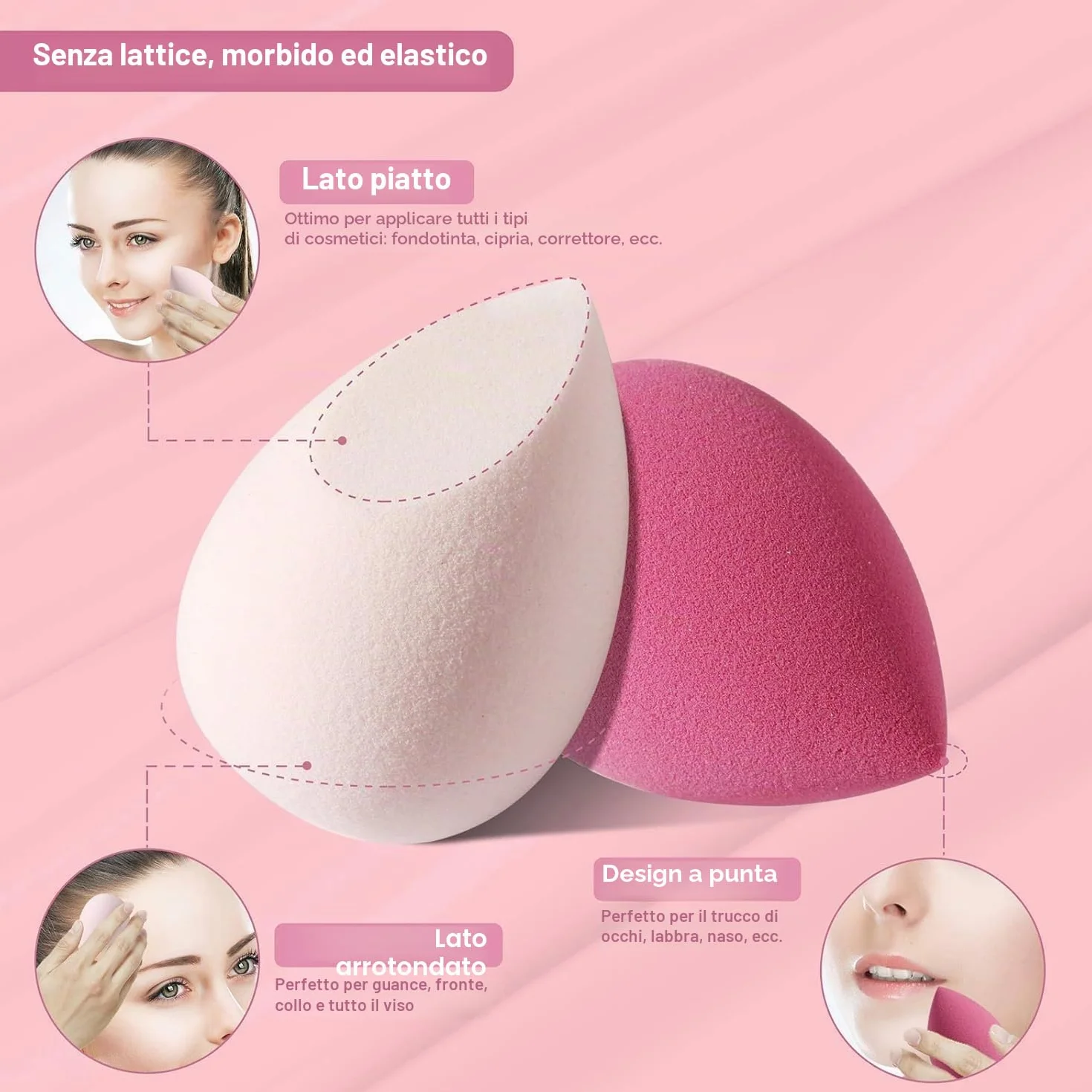 Set di 4 spugne per fondotinta in lattice con custodia per trucco
