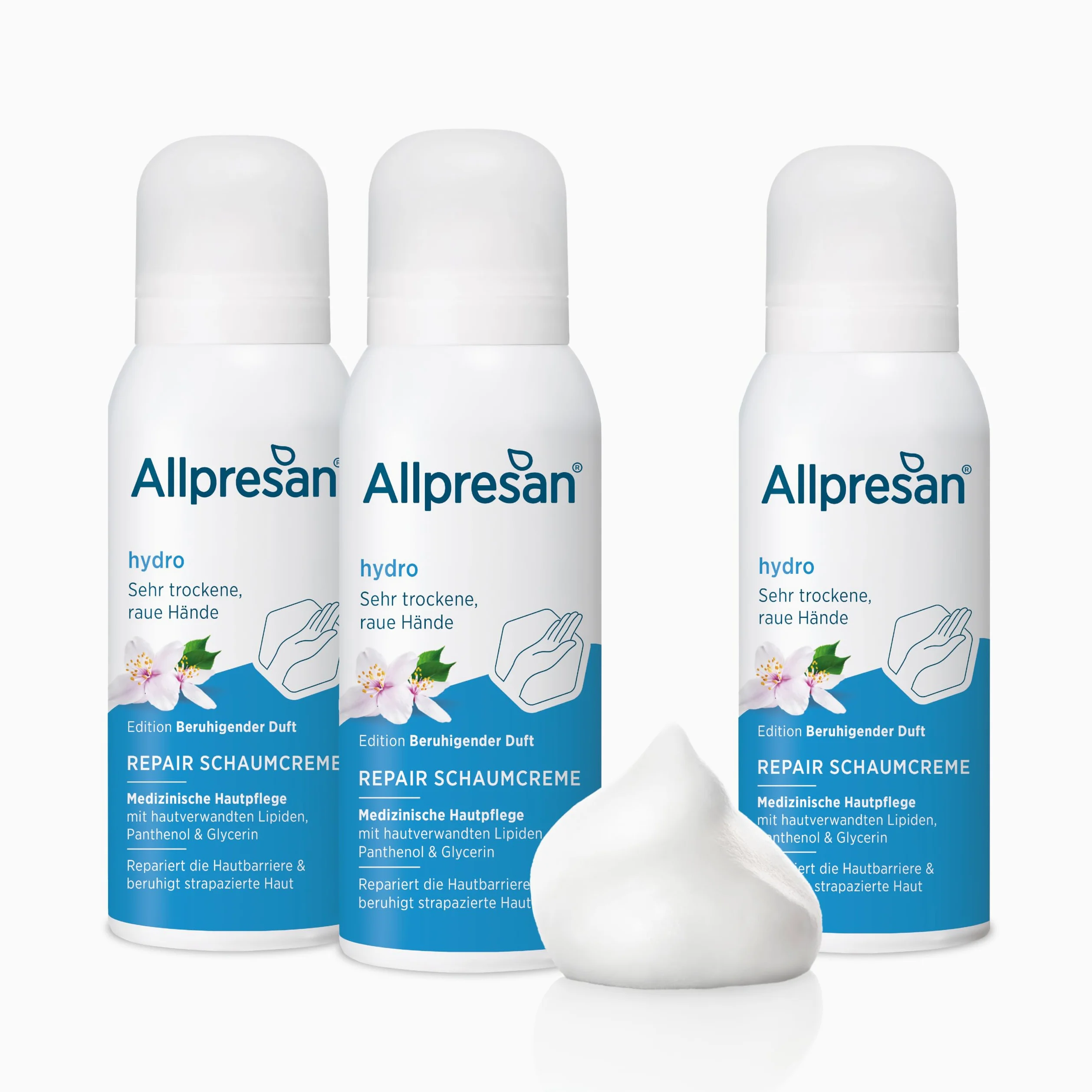 Allpresan Crema in schiuma Repair Hydro con profumo rilassante, per la cura delle mani molto secche e ruvide, 100 ml (confezione da 3)