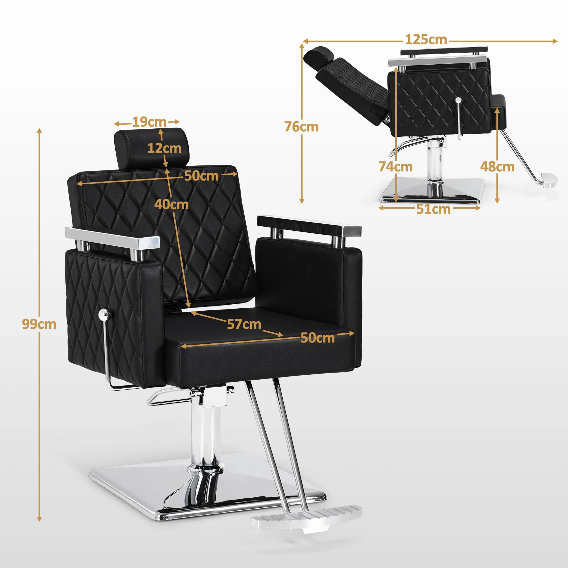 Barberpub Sedia da parrucchiere con poggiatesta inclinabile, con pompa idraulica, girevole a 360°, dispositivo da parrucchiere, regolabile in altezza, sedia per lo styling in PVC, 2073 (nero)
