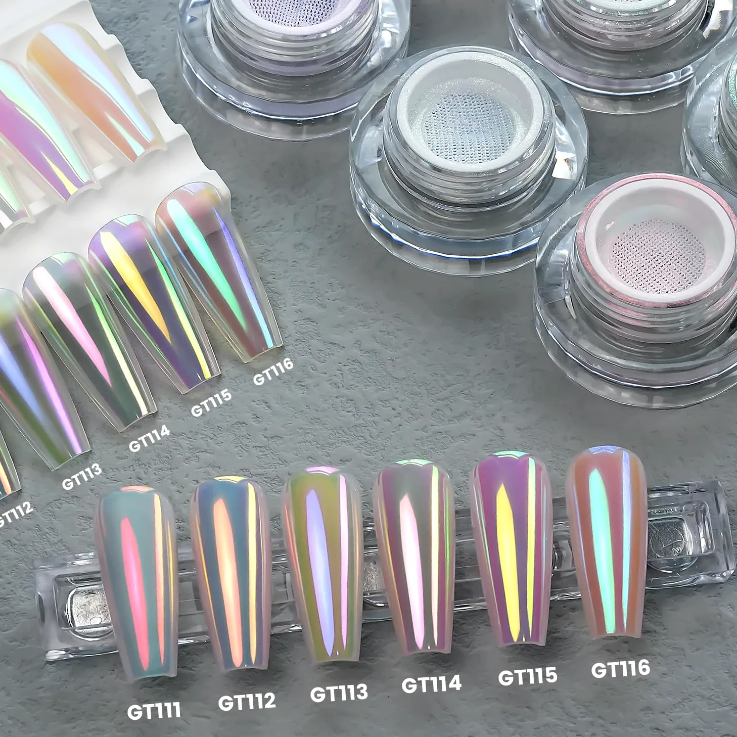 YOKEFELLOW GleamTap Cushion olografico Aurora Chrome Smalto Polvere – Holo-Nail Art Glitter Decorativo Manicure Pigmento per Salone Unghie (GTKIT-01)