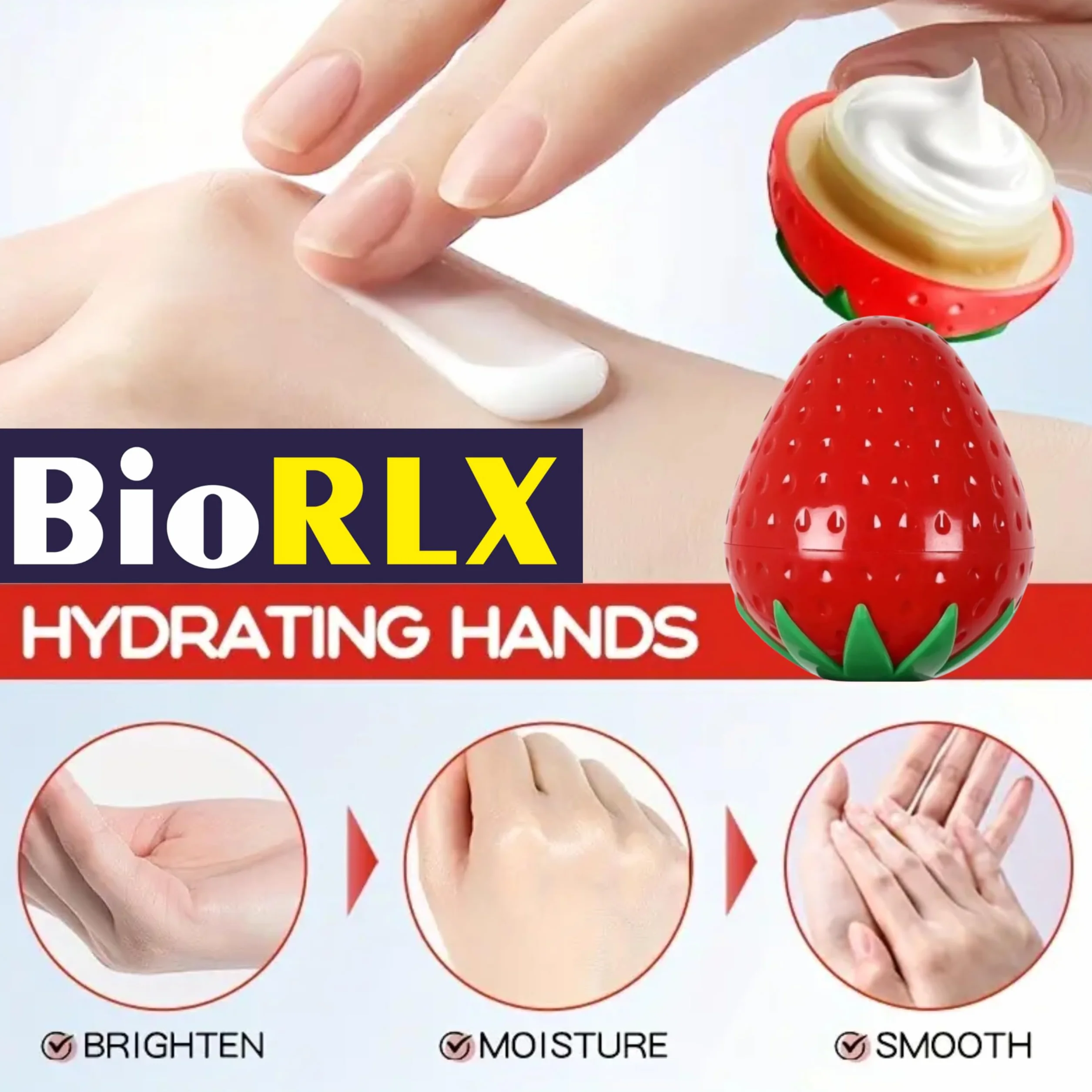 BioRLX Strawberry Milk Cream – Idratante mani idratante, leggero, idratante per mani e uomini, 30 g