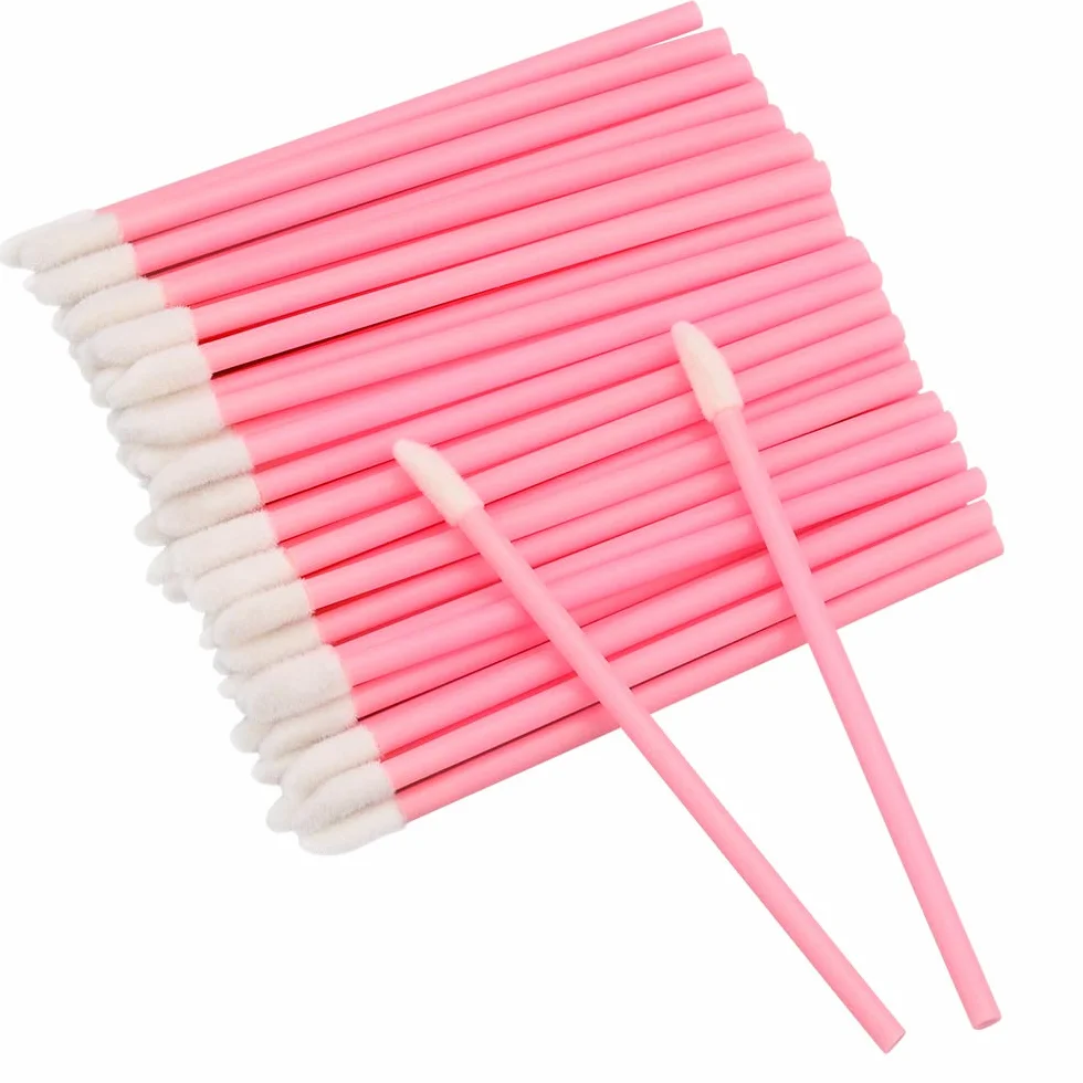 G2PLUS 100PCS Monouso Lip Gloss Pennelli Labbra Microbrush Rosa Lip Brush Applicatore Labbra Lip Gloss Applicatore Makeup Tool