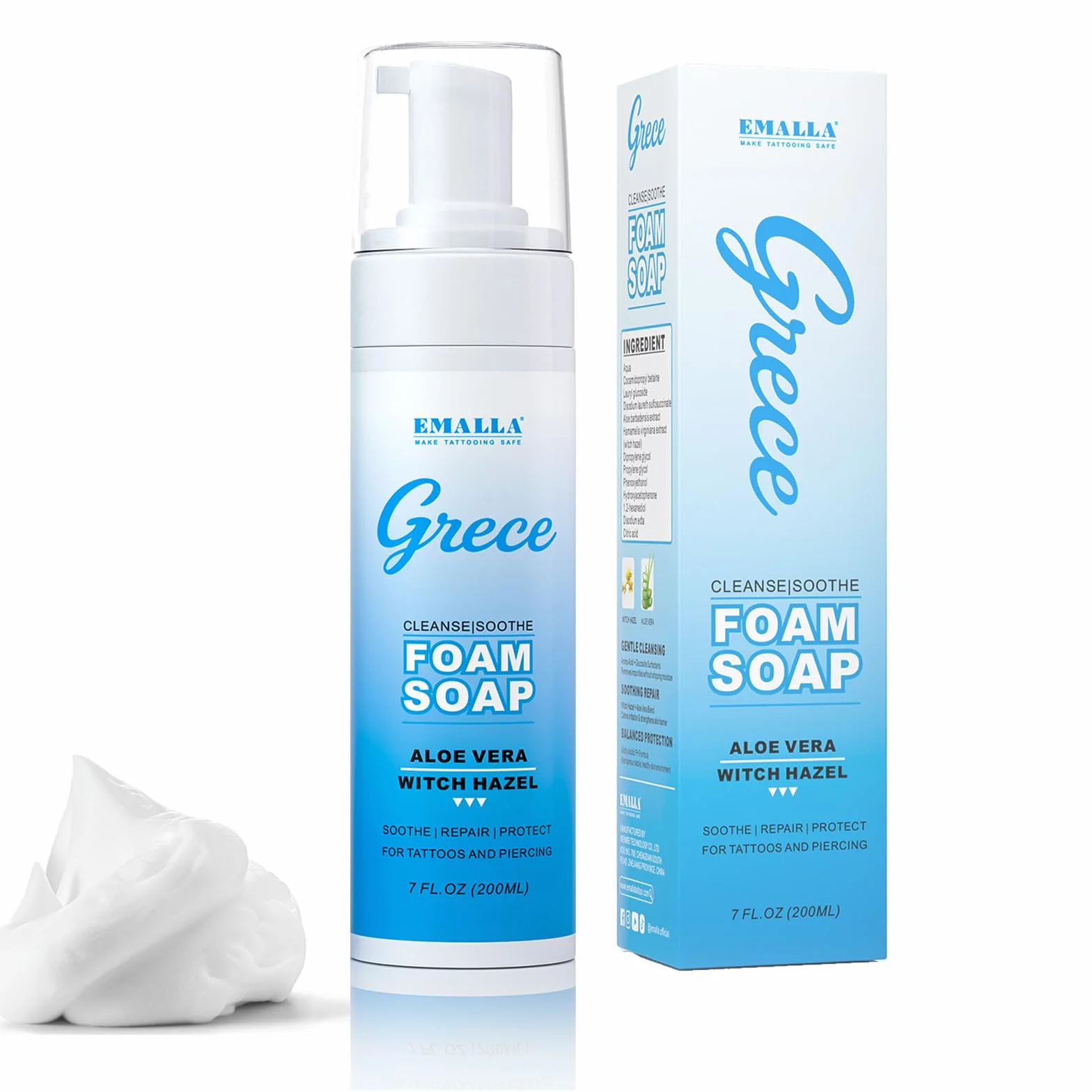 Schiuma detergente per tatuaggi, 200 ml, schiuma detergente delicata per nuovi tatuaggi, lenitivo e idratante, per la cura del tatuaggio, fresca