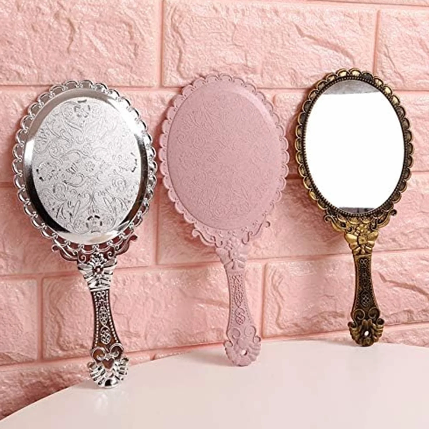 Specchio a mano retrò per parrucchiere accessori trucco argento