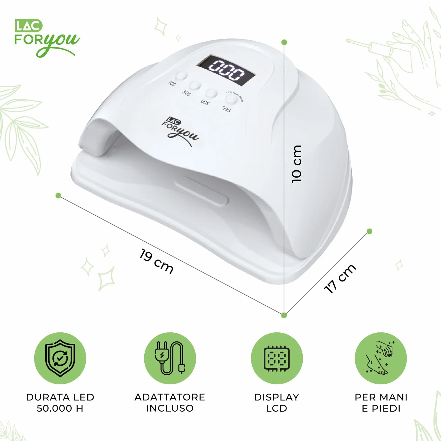Lampada UV LED Unghie 36 LED 365+405nm Fornetto 4 Timer 10/30/60/99s Display LCD Base Rimovibile Asciuga Gel Semipermanente
